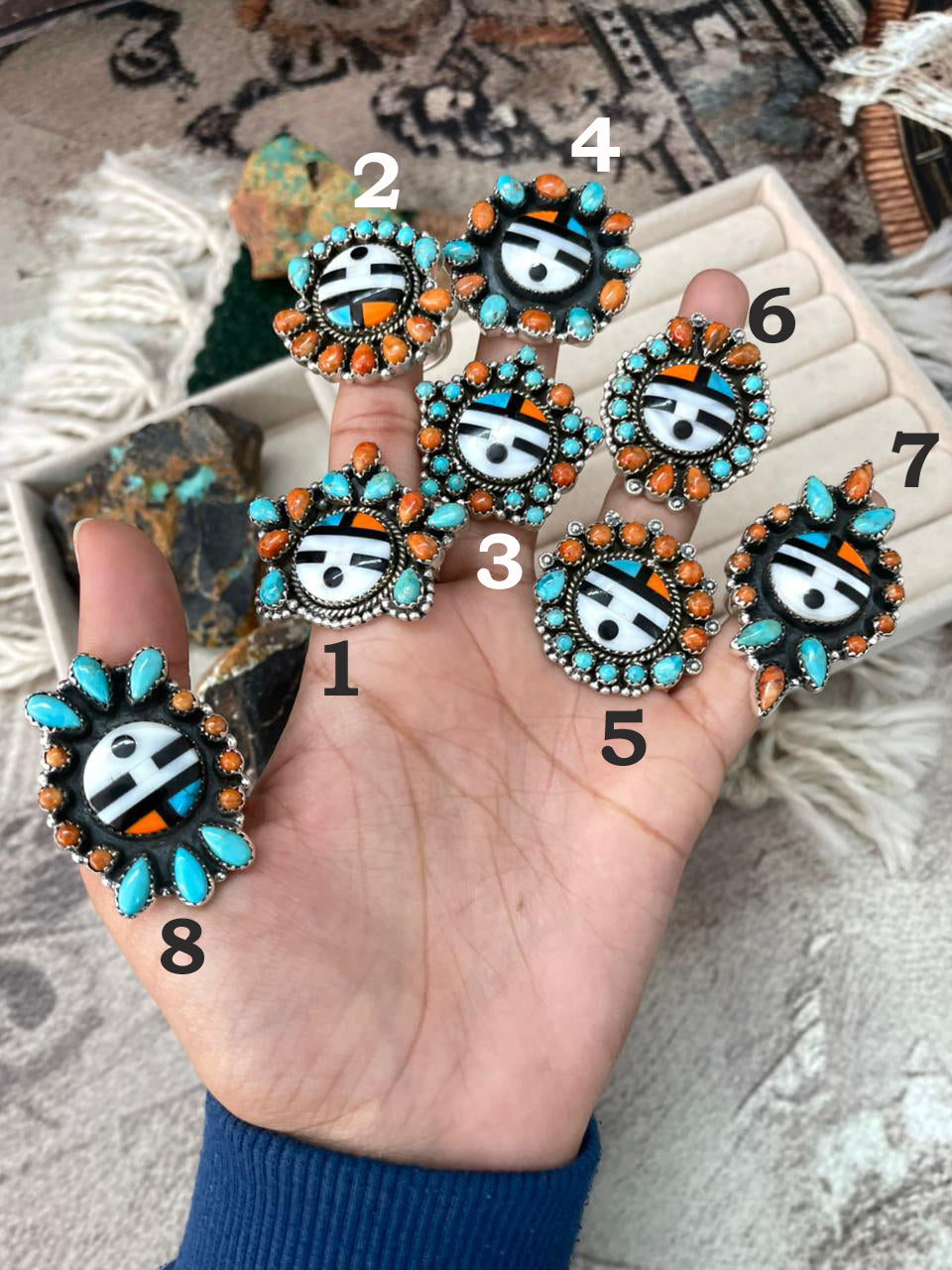 Handmade Sterling Silver Turquoise and MOP adjustable Ring "Signed Nizhoni"
