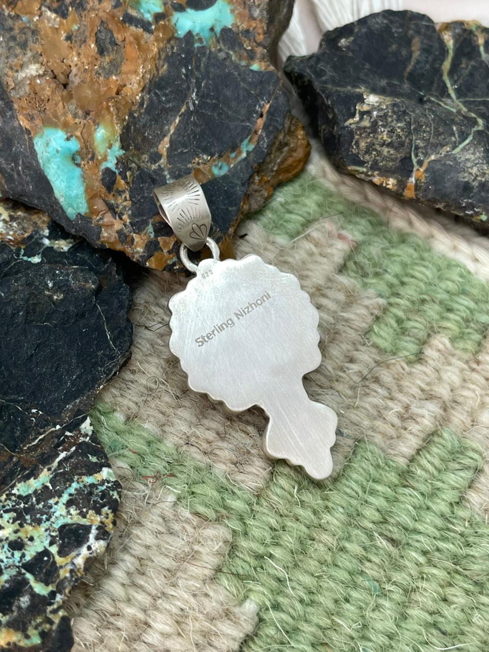 Handmade Sterling Silver Kingman Turquoise Pendant "Signed Nizhoni"