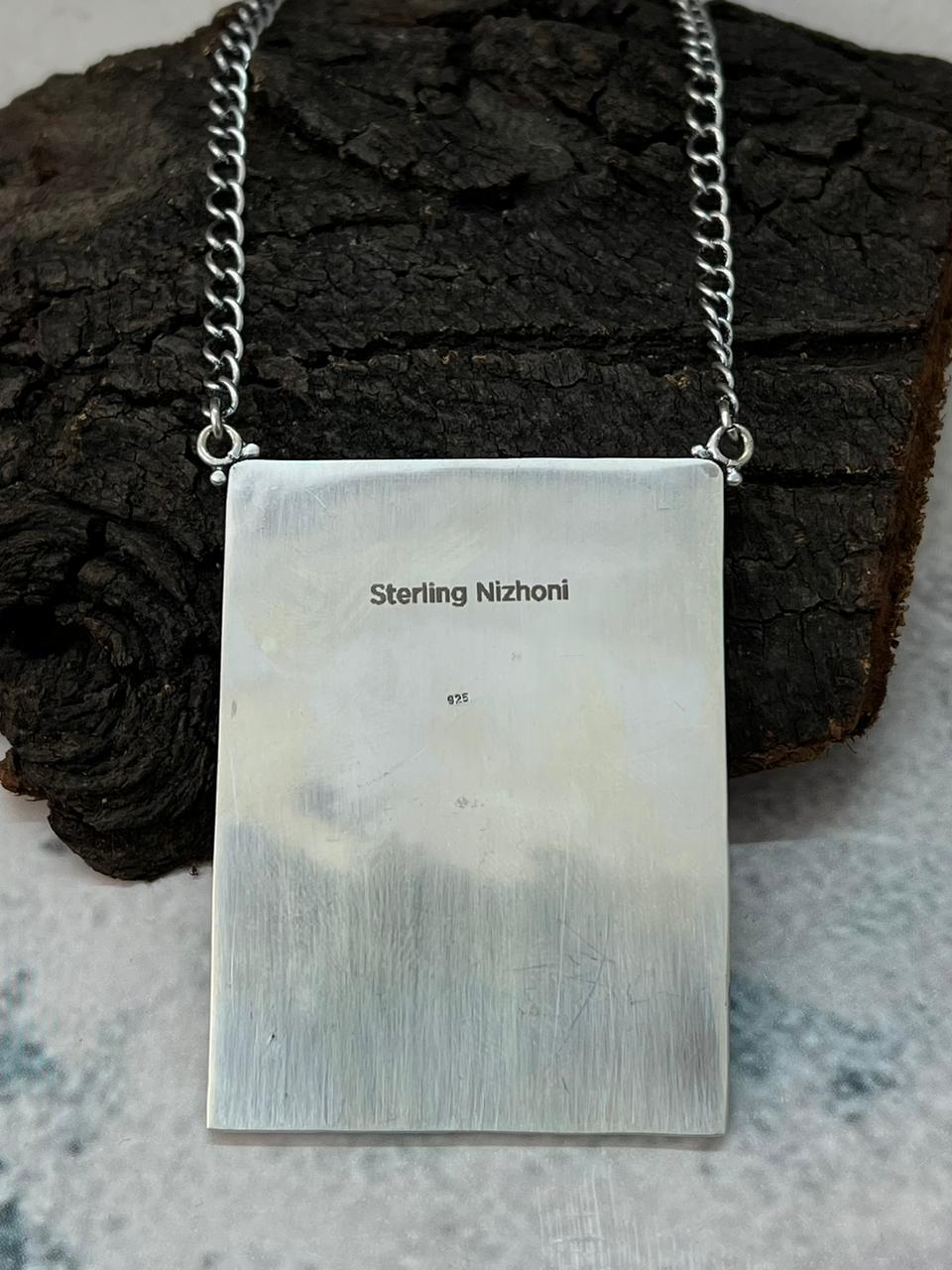 Handmade Sterling Silver Emerald Rose Necklace "Signed Nizhoni"