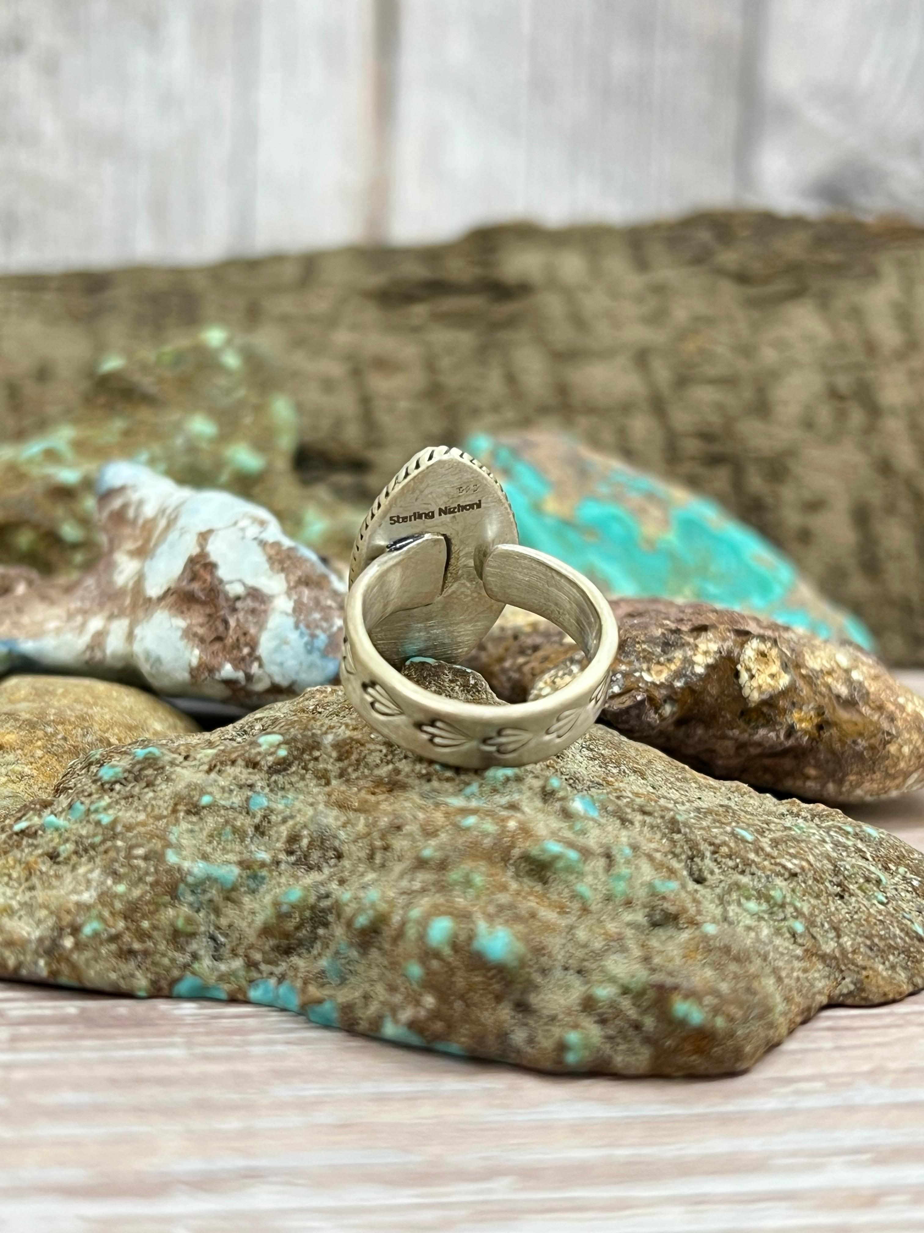 Handmade Sterling Silver Dahlia Rose Adjustable Ring with Signed Nizhoni