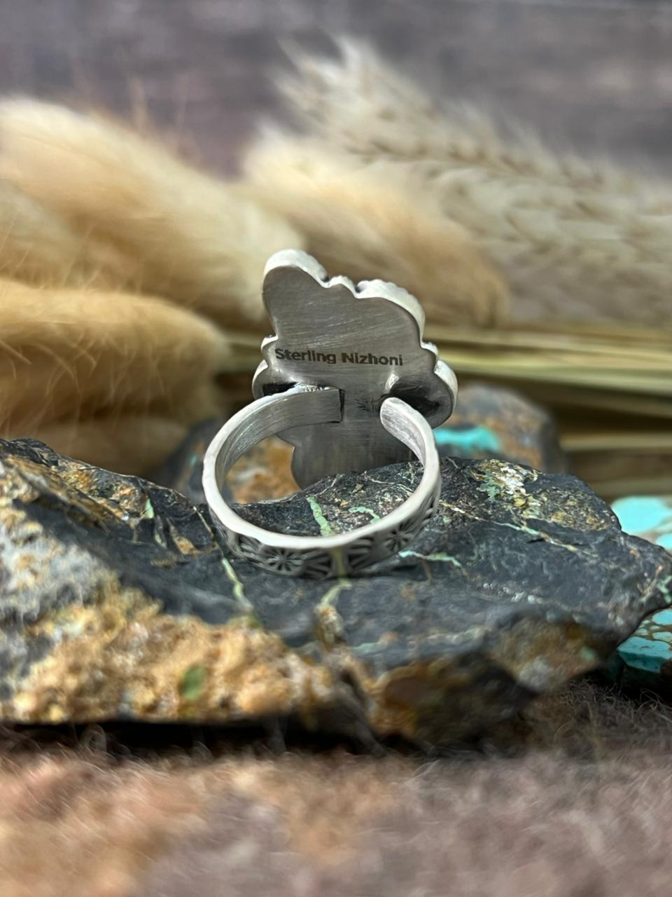 Handmade Sterling Silver White Water Adjusatble Ring "Signed Nizhoni"