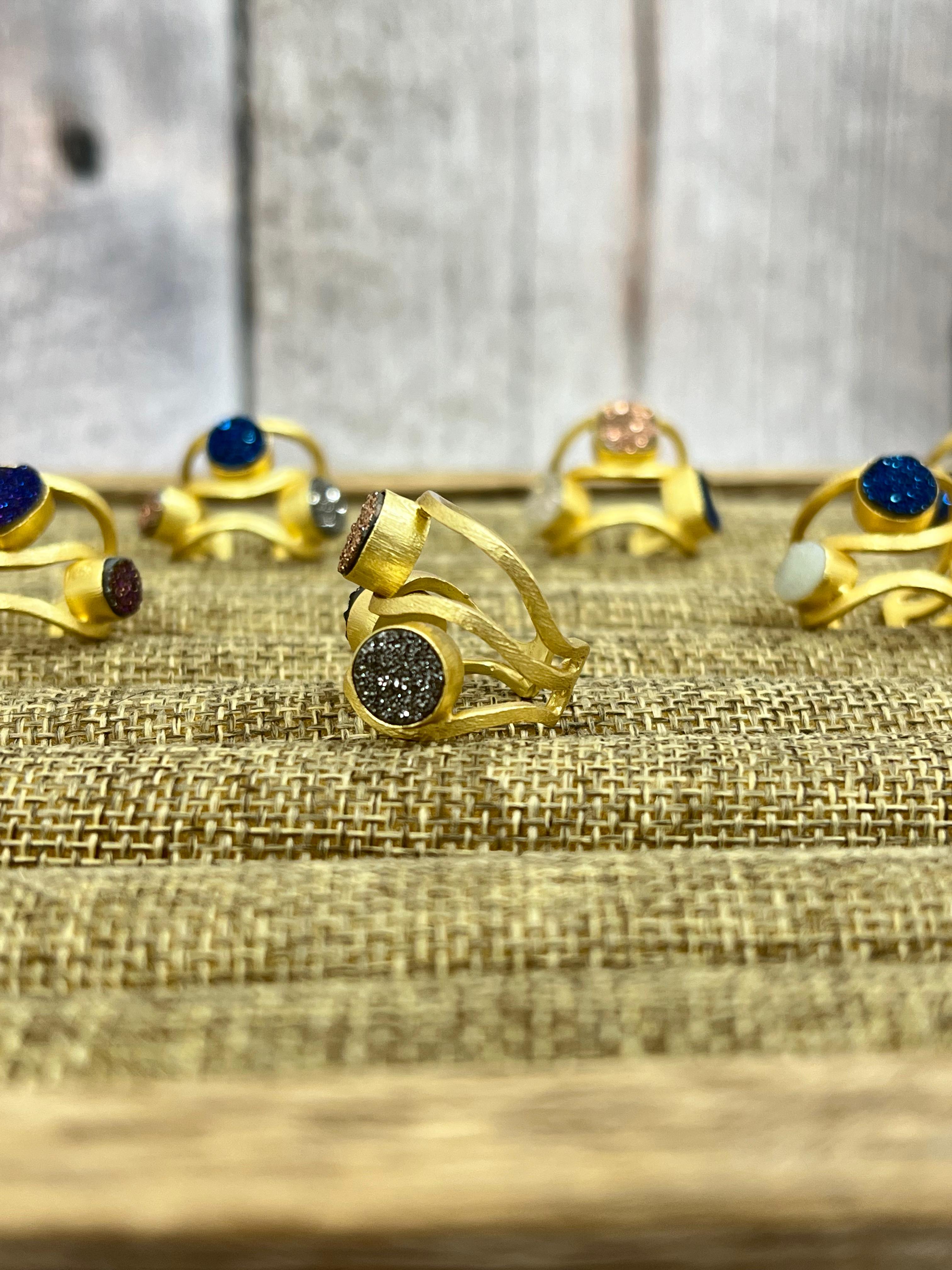 “The Boho Collection” Natural 3 Stone Druzy Adjustable Ring