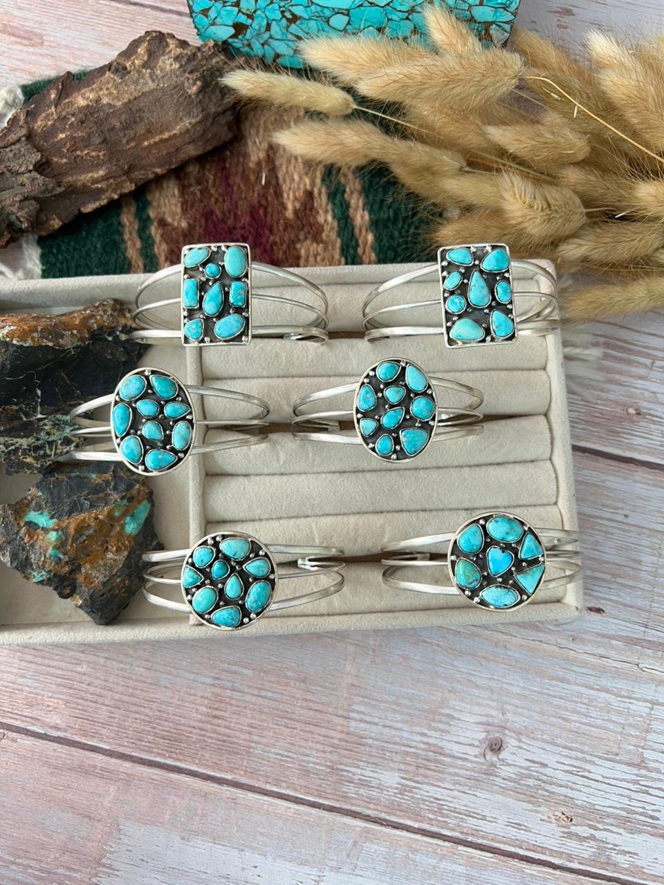 Handmade Sterling Silver White Water Turquoise Cuff Bracelet "Signed Nizhoni"
