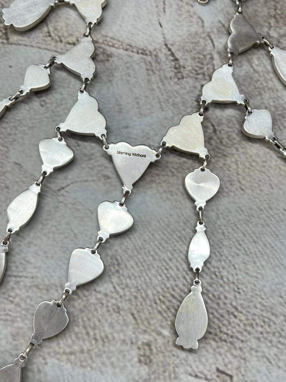 Handmade Sterling Silver Lander Turquoise Necklace with Signed Nizhoni