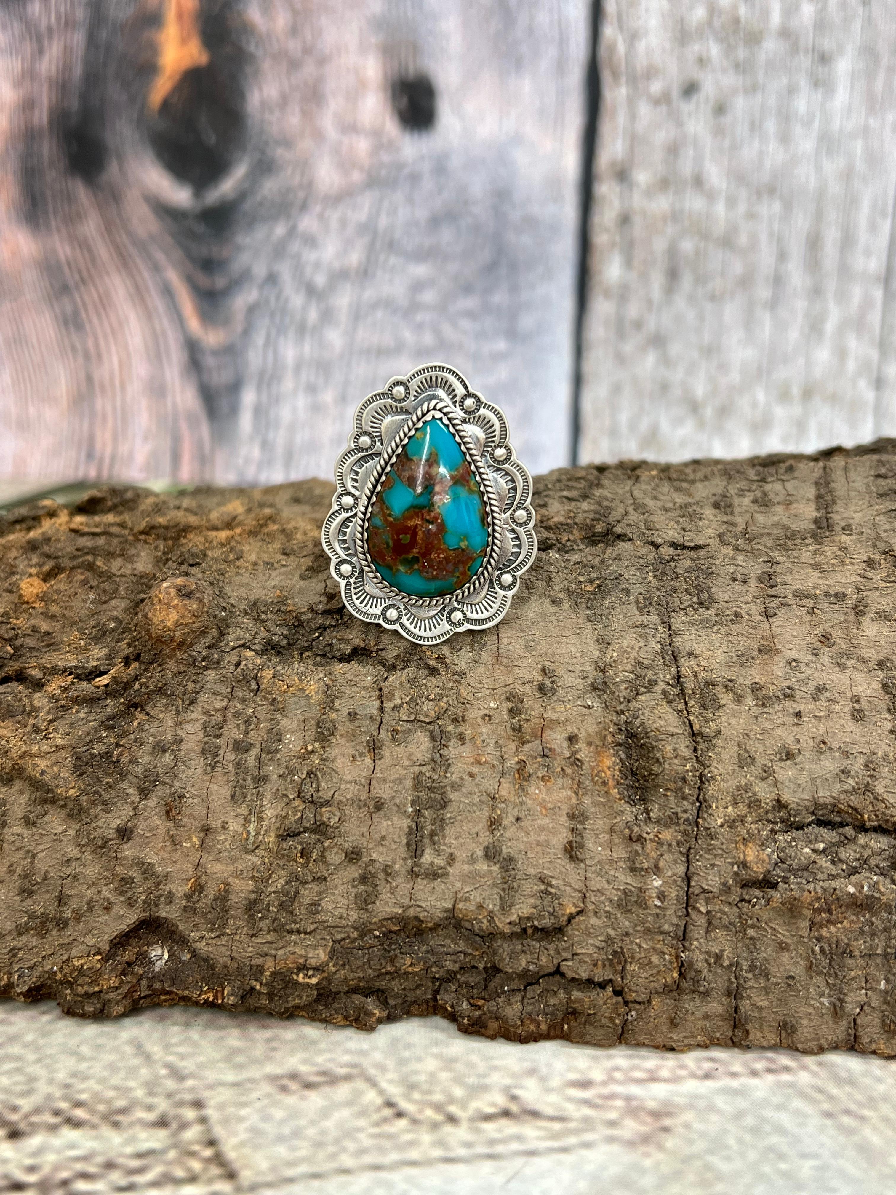 Handmade Sterling Silver Hardy Pit Adjustable Ring with Signed Nizhoni