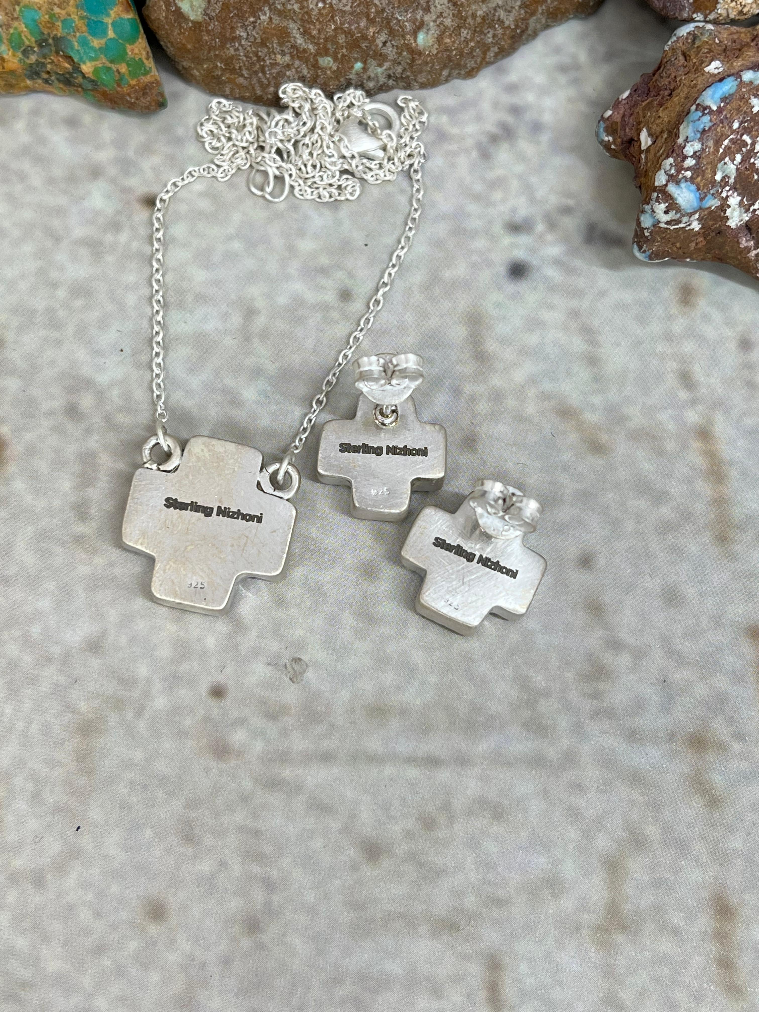 Handmade Sterling Silver Dahlia Rose Cross Necklace Earrings Set with Signed Nizhoni (7)