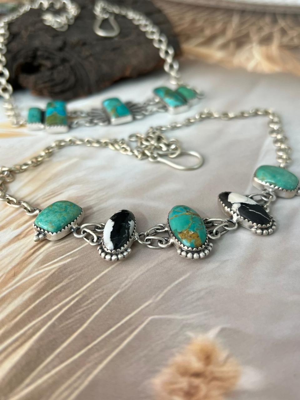 Handmade Sterling Silver Kingman with White Buffalo Necklace "Signed Nizhoni"