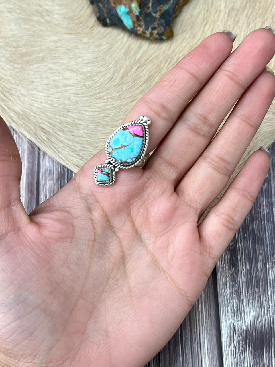 Handmade Sterling Silver Cotton Candy Adjustable Ring "Signed Nizhoni"