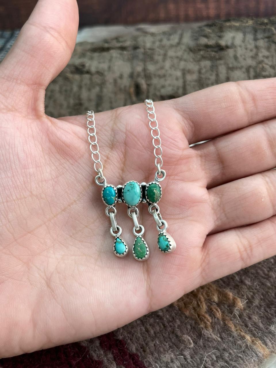 Handmade Sterling Silver Emerald Valley Turquoise Necklace "Signed Nizhoni"