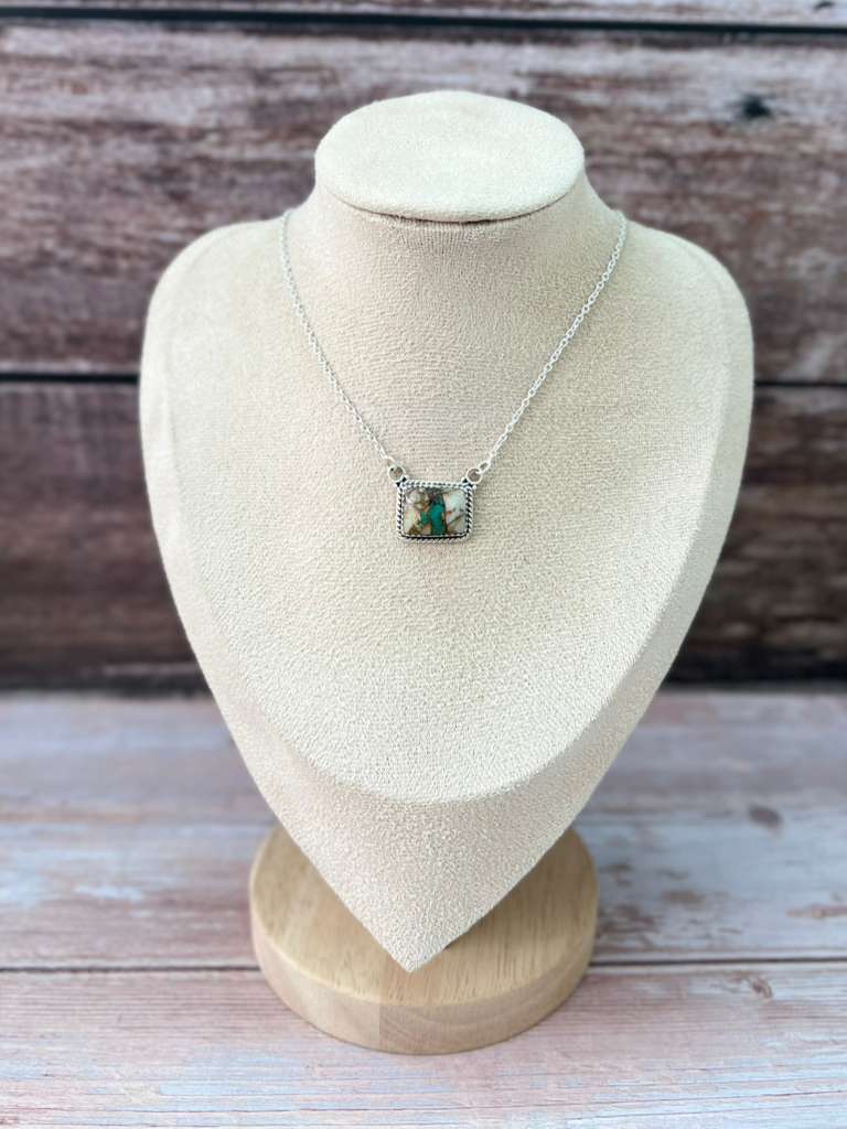 Handmade Sterling Silver Royston Ribbon Turquoise Necklace with Signed Nizhoni