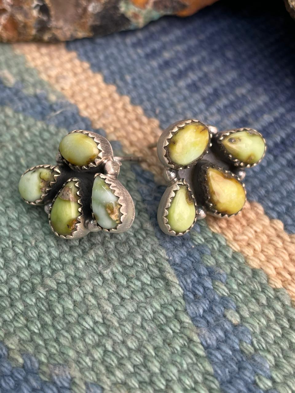 Backroads Handmade Sterling Silver Palomino Turquoise Post Studs "Signed Nizhoni"