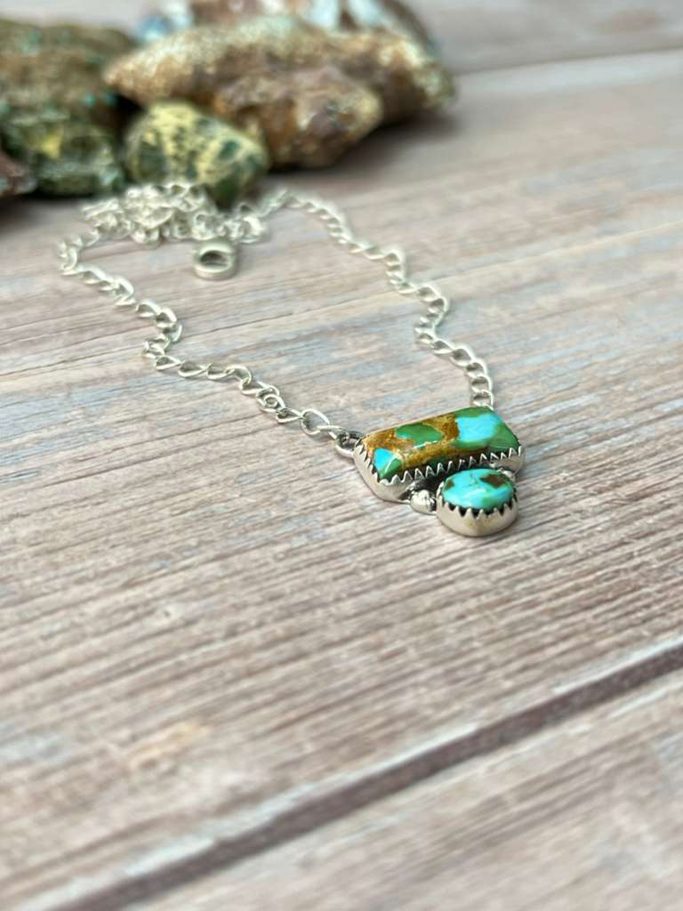 Handmade Sterling Silver Sonoran Mountain Turquoise Necklace "Signed Nizhoni" (4)