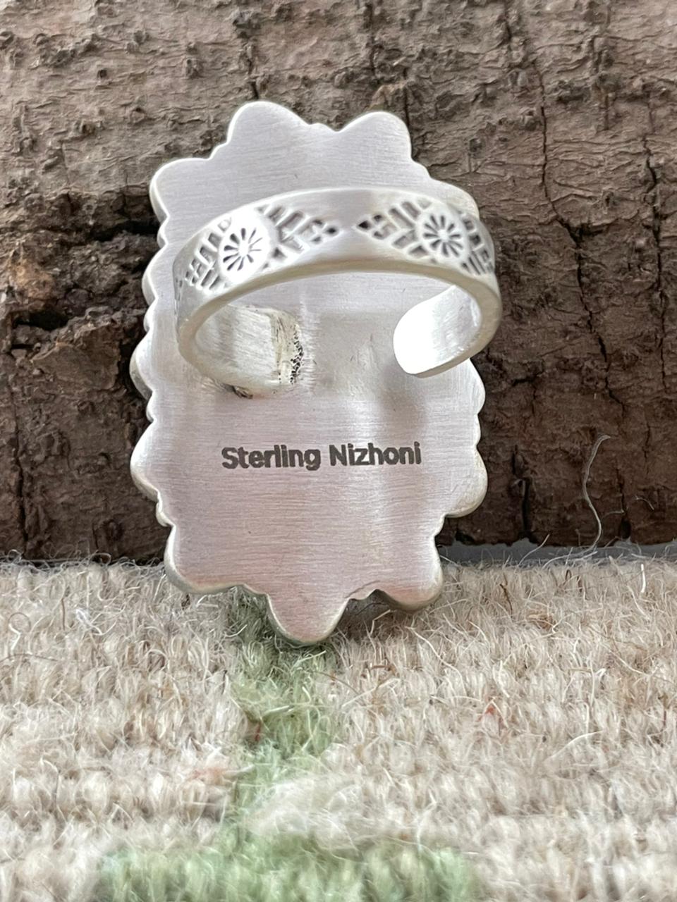 "Halloween Collection" Handmade Sterling Silver Black Onyx, Bumblebee Adjustable Ring with Signed Nizhoni