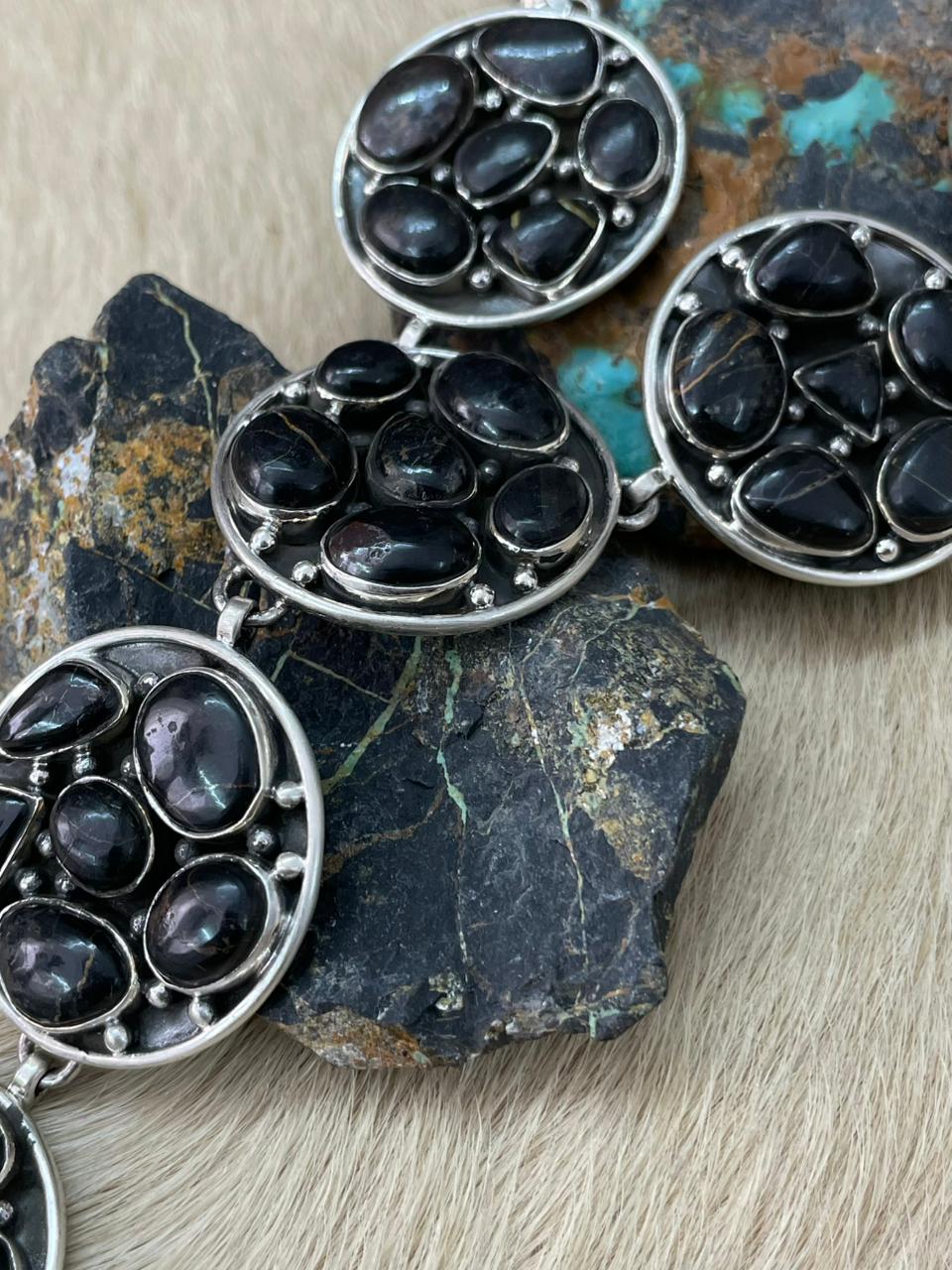 Handmade Sterling Silver Blackjack Turquoise Necklace "Signed Nizhoni"