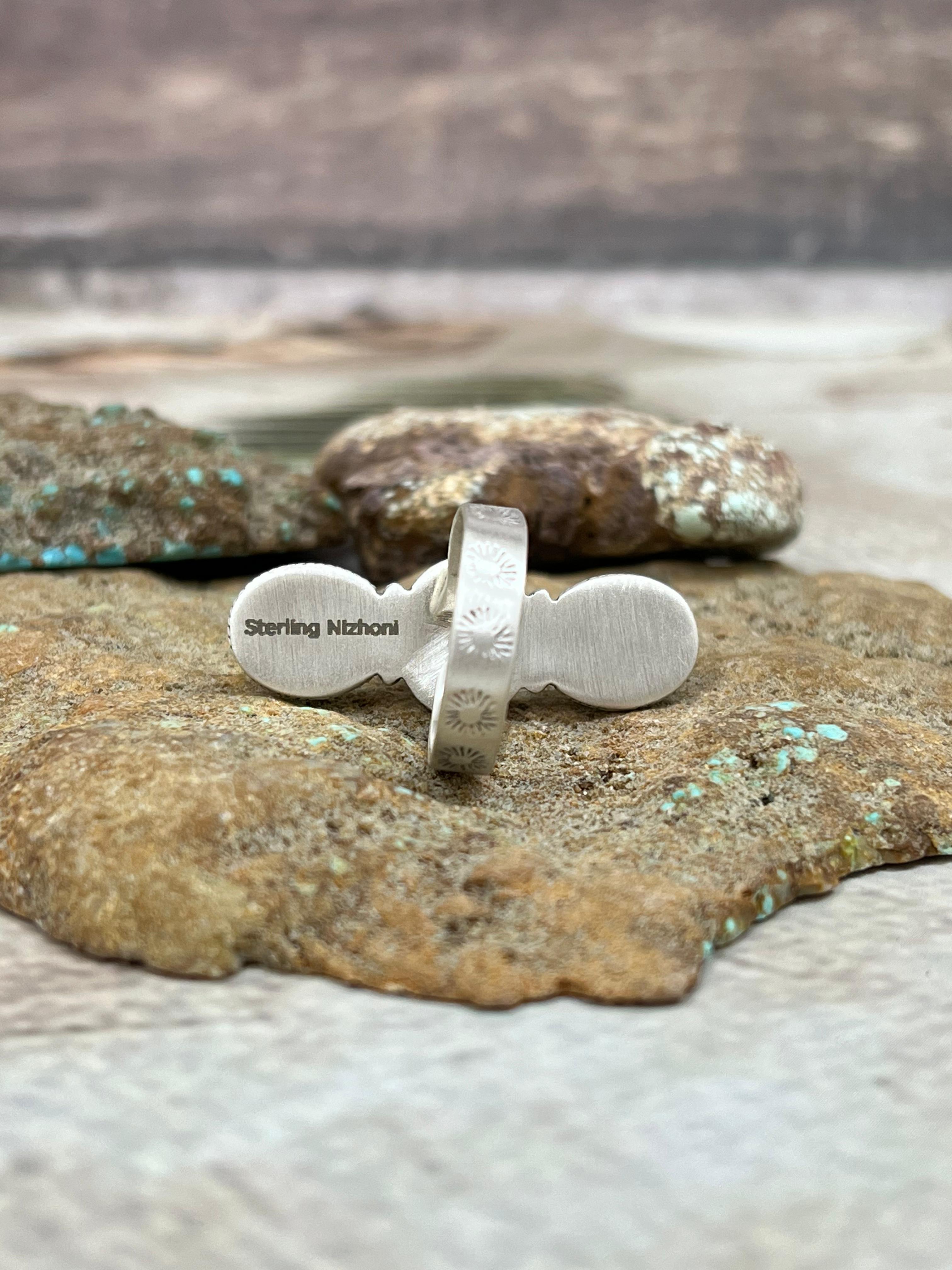 Handmade Sterling Silver Kingman Turquoise Adjustable Ring Signed Nizhoni (2)