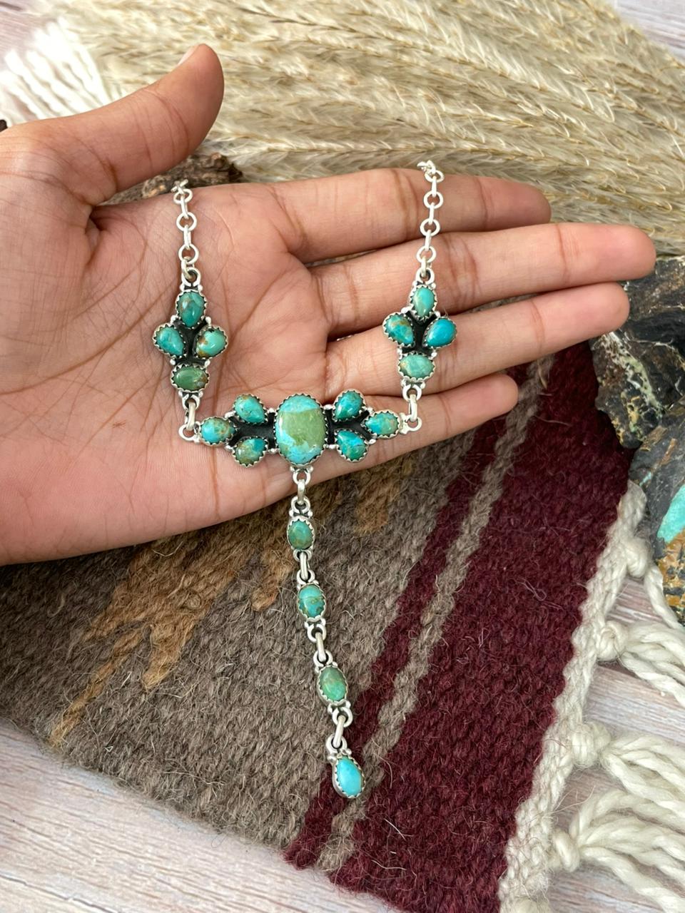 Handmade Sterling Silver Kingman Turquoise Necklace "Signed Nizhoni"