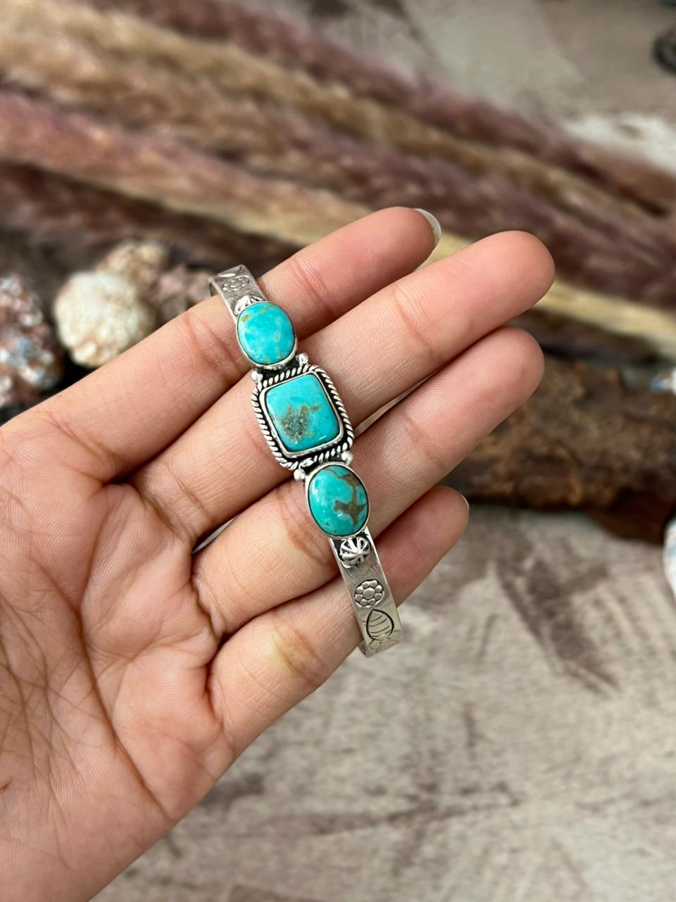 Handmade Sterling Silver Santa Maria Turquoise Bracelet "Signed Nizhoni"