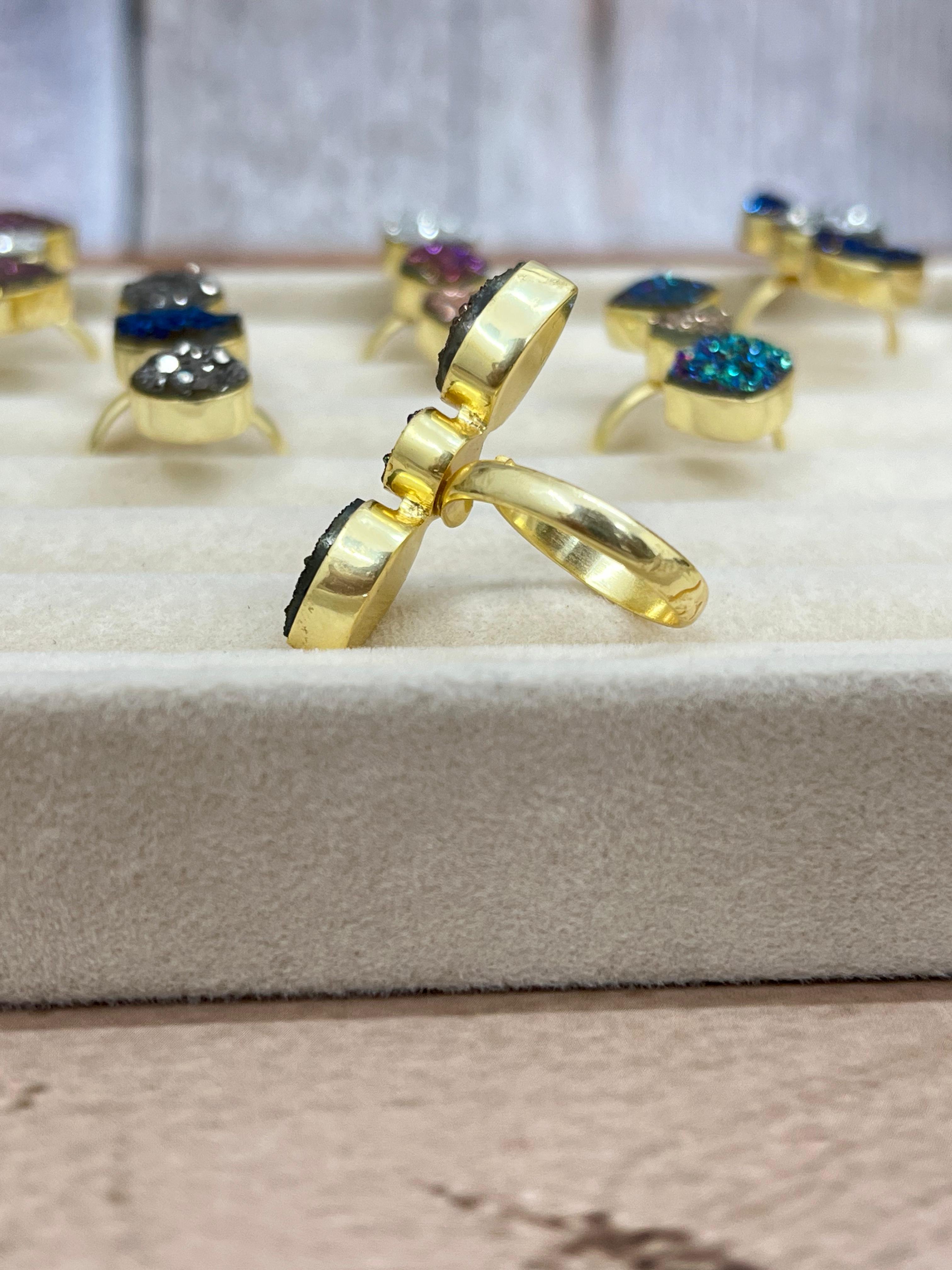 “The Boho Collection” Natural 3 Stone Druzy Adjustable Ring