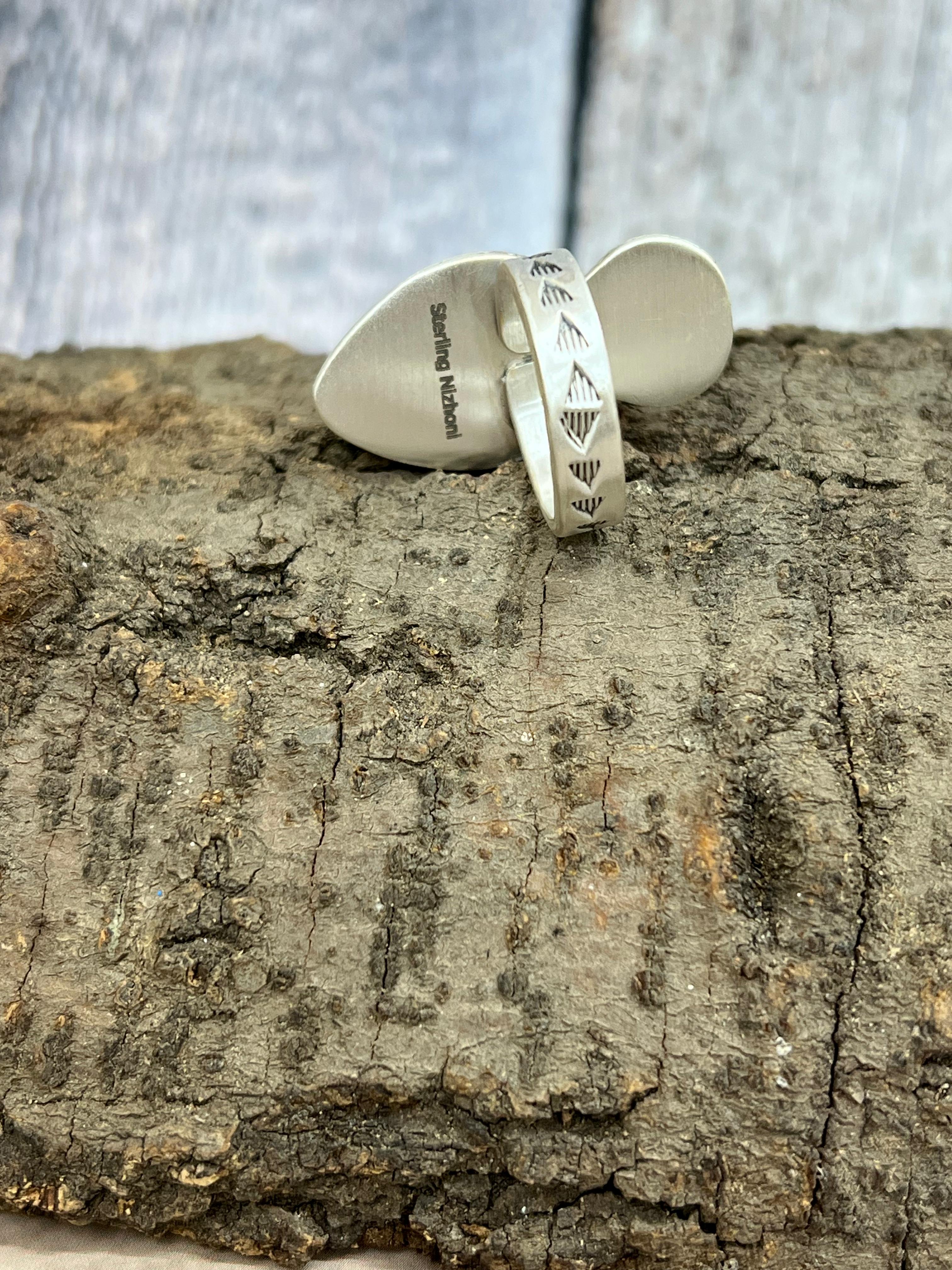 Handmade Sterling Silver Cotton Candy Turquoise Adjustable Rings with Signed Nizhoni