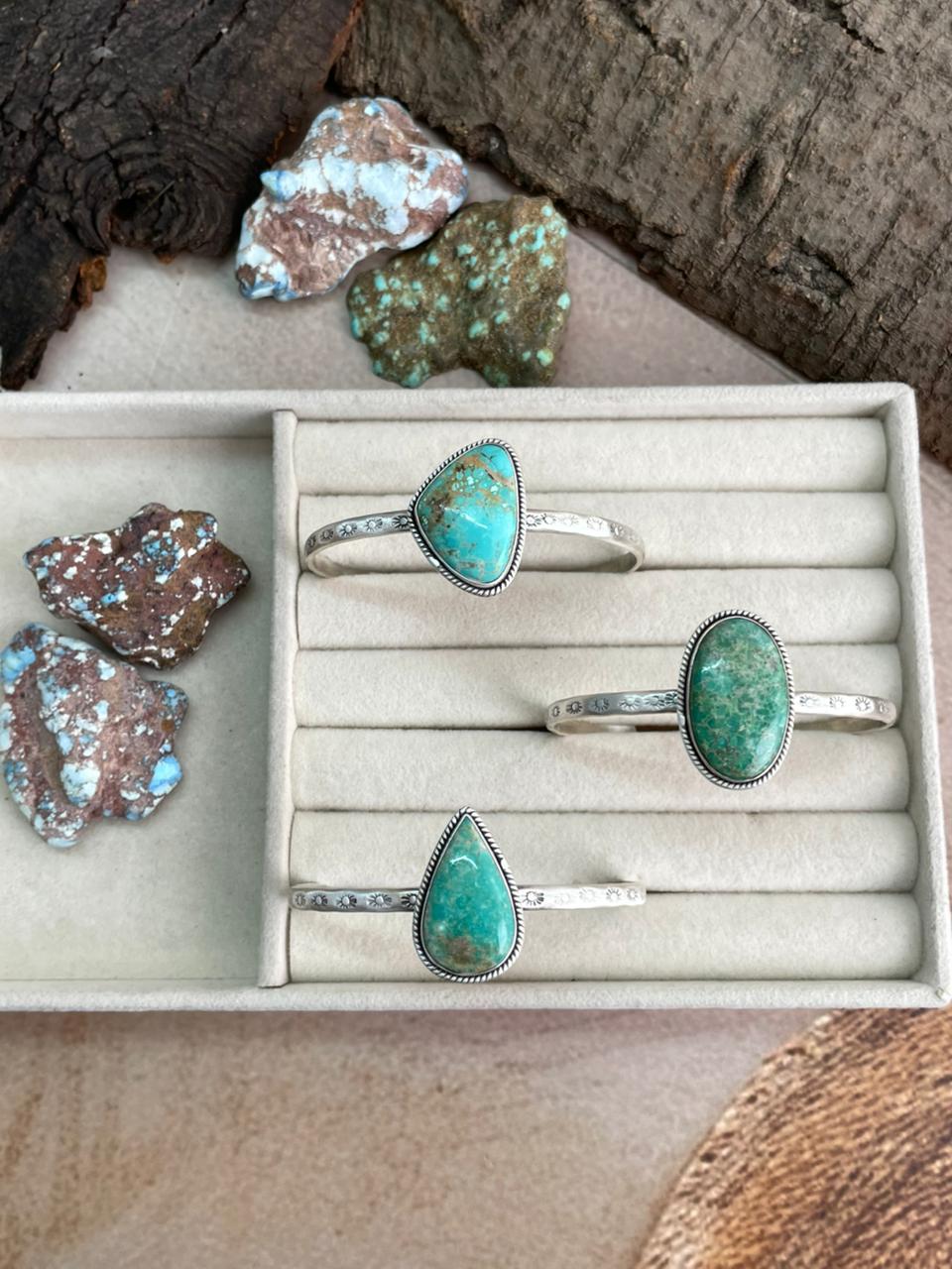 Handmade Sterling Silver Mantis Turquoise Cuff Bracelet with Signed Nizhoni