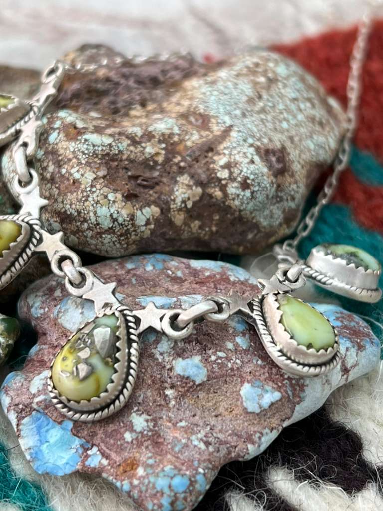 Handmade Sterling Silver Palomino Turquoise Necklace with Signed Nizhoni