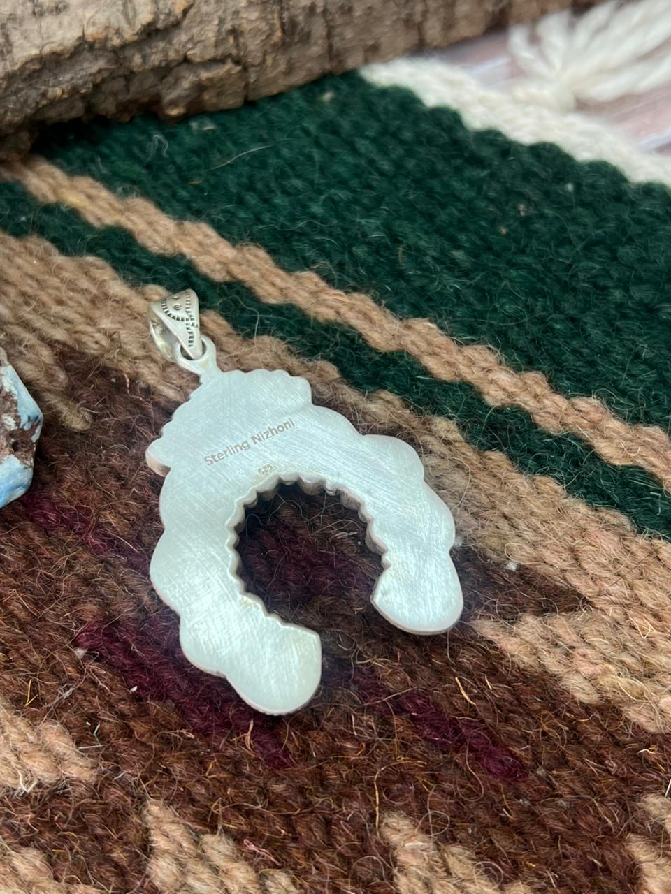 Handmade Sterling Silver White Buffalo Naja Pendant "Signed Nizhoni"