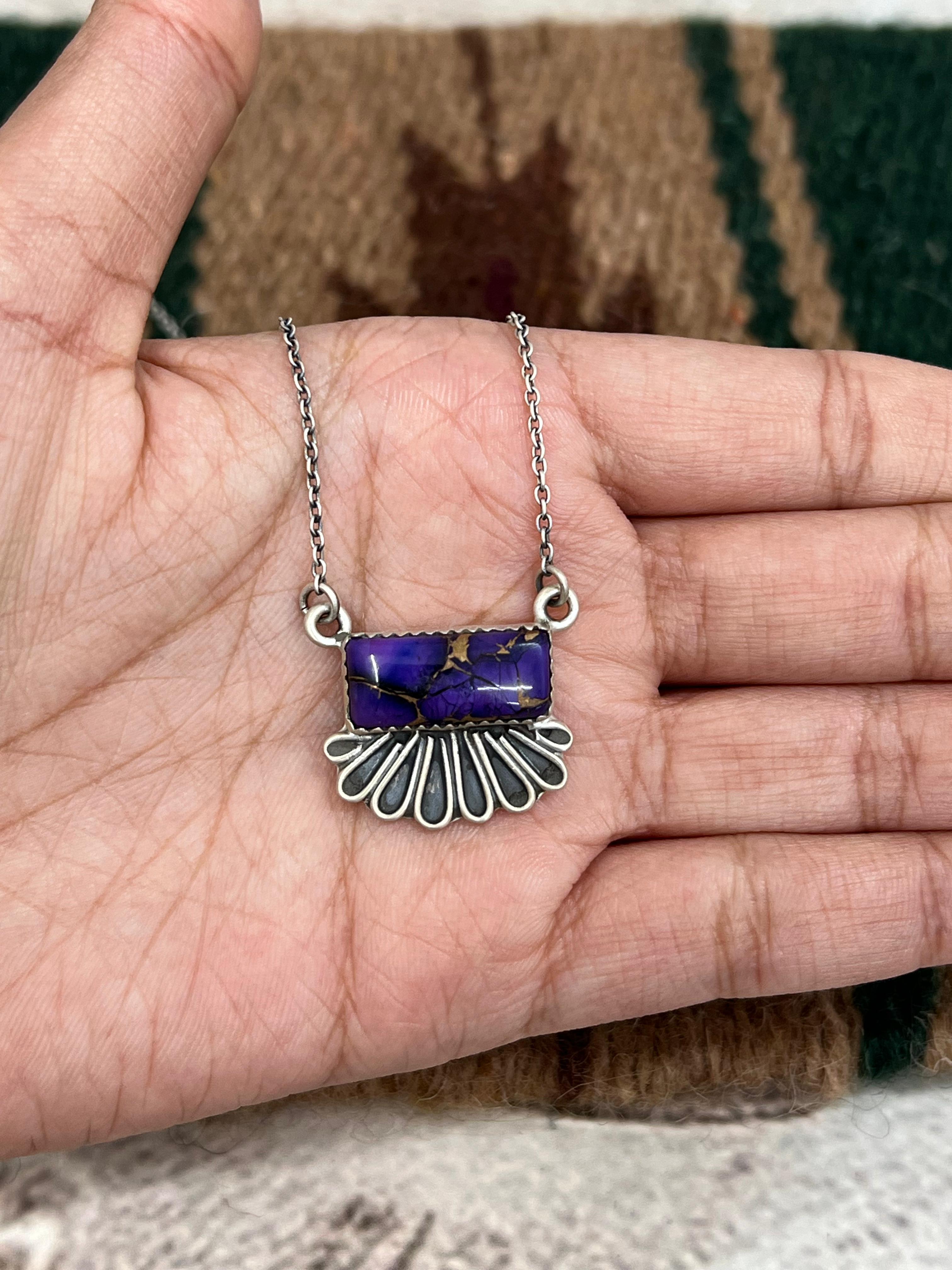 Handmade Sterling Silver Grape Dahlia Necklace with Signed Nizhoni