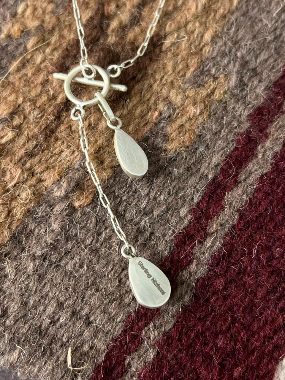 Handmade Sterling Silver Golden Hills Turquoise Lariat Necklace "Signed Nizhoni"