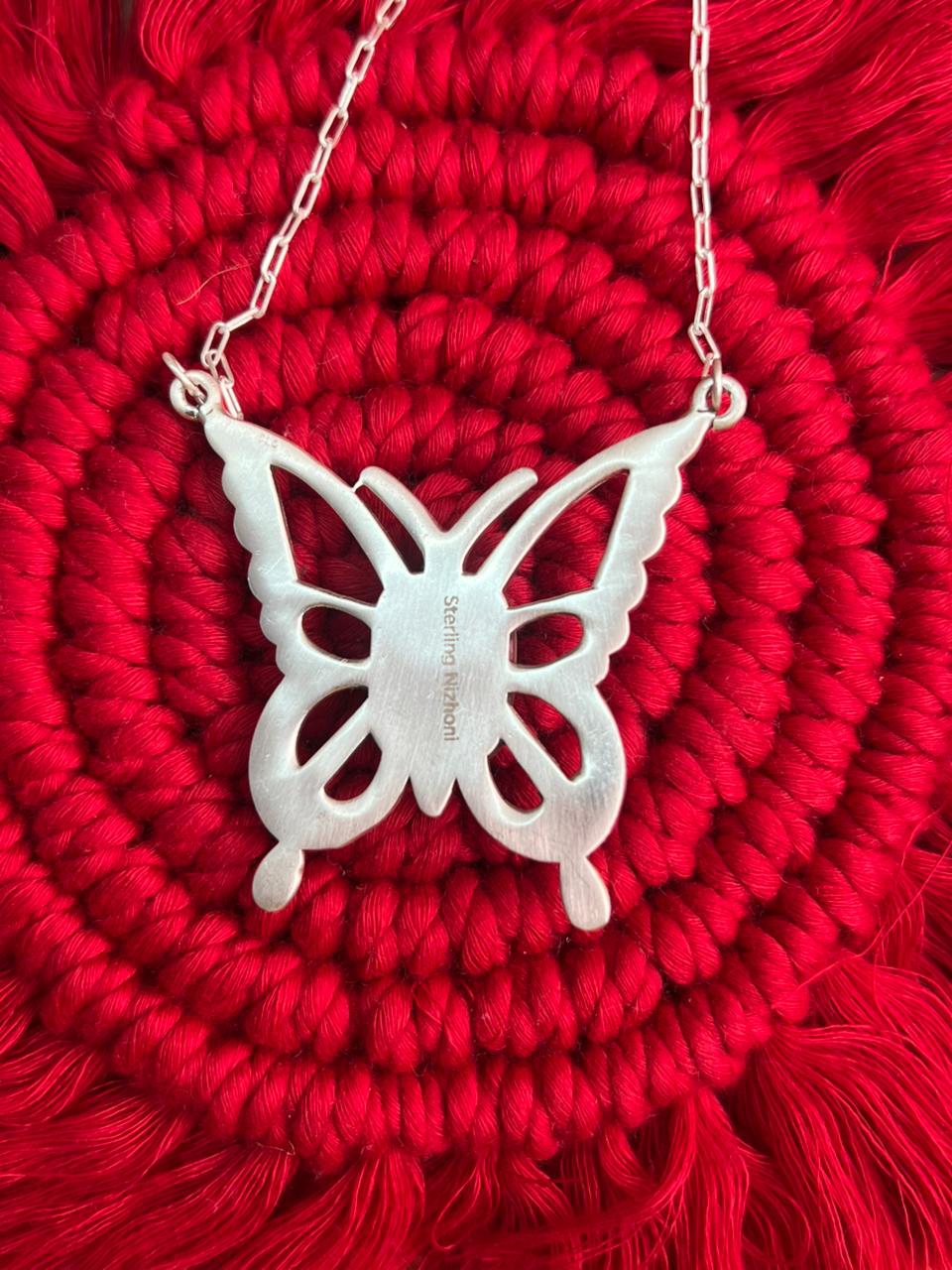 Handmade Sterling Silver Kingman Turquoise Butterfly Necklace "Signed Nizhoni"