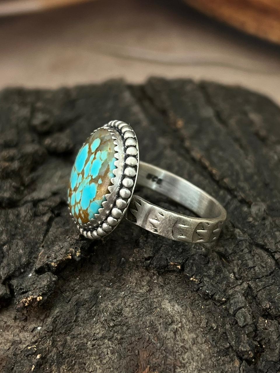 Handmade Sterling Silver Number 8 Turquoise Adjustable Ring "Signed Nizhoni"