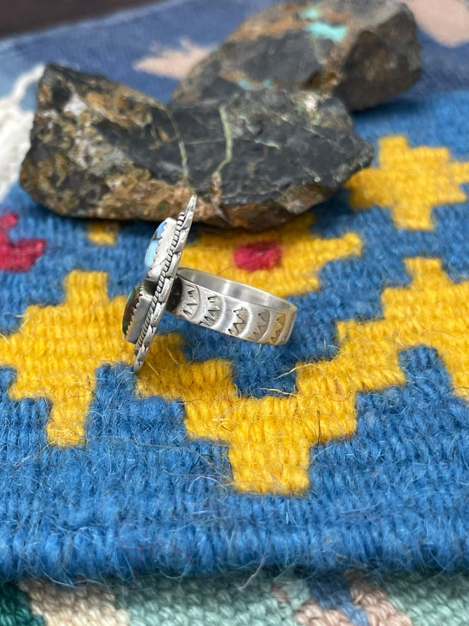 Handmade Sterling Silver Golden Hills with Sonoran Mountain Turquoise Adjustable Ring " Signed Nizhoni"