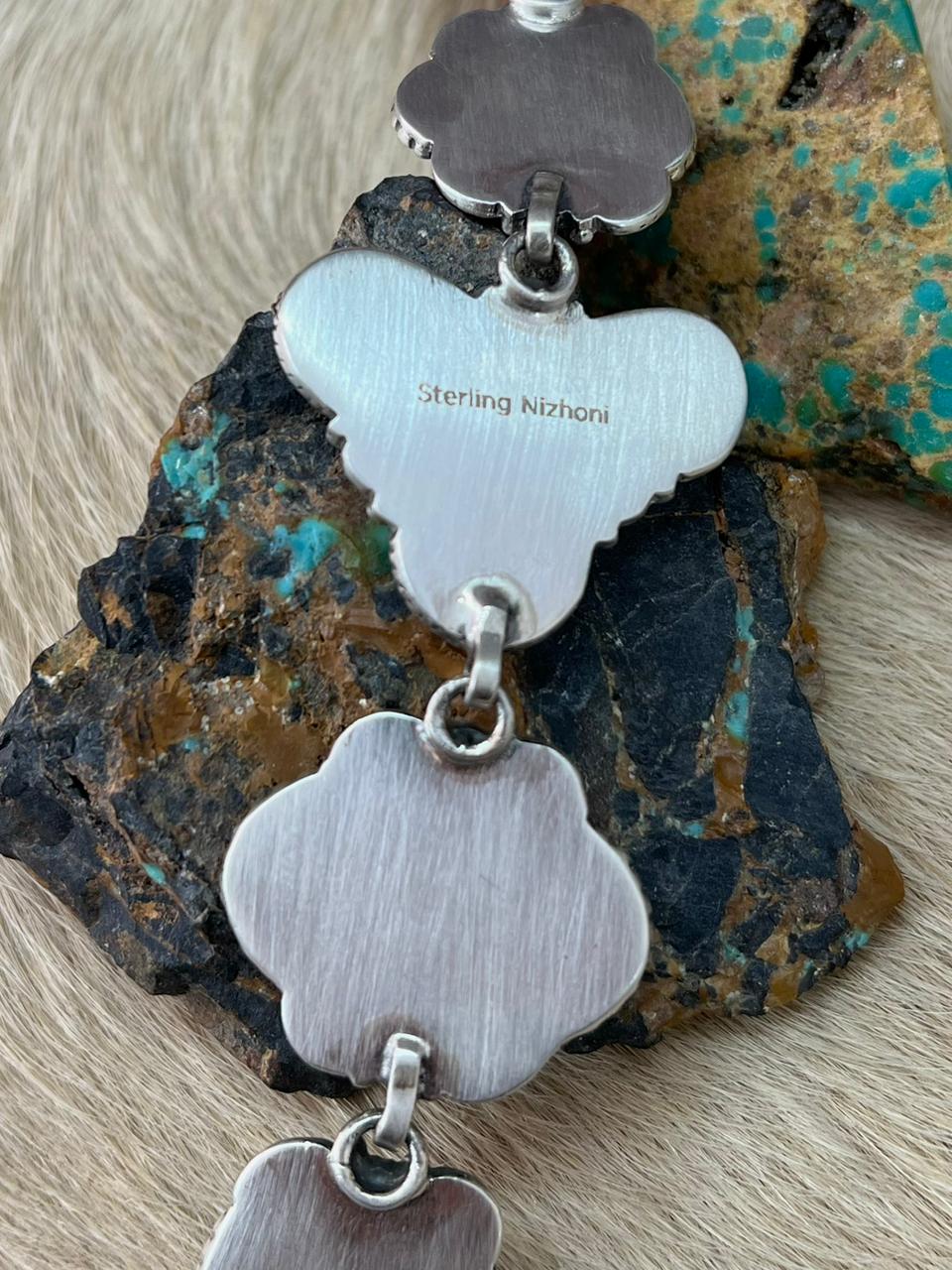 Handmade Sterling Silver White Water Turquoise Drop Necklace "Signed Nizhoni"