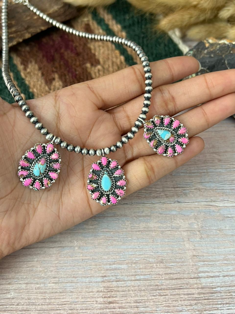 Handmade Sterling Silver Cotton Candy Beaded Necklace "Signed Nizhoni"