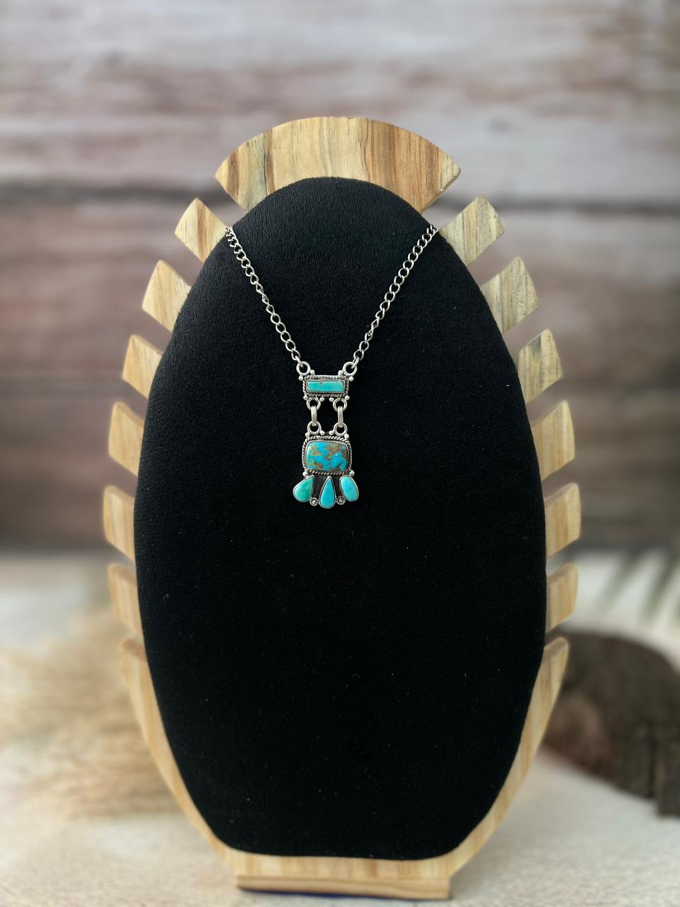 Handmade Sterling Silver Santa Maria Turquoise Necklace "Signed Nizhoni"