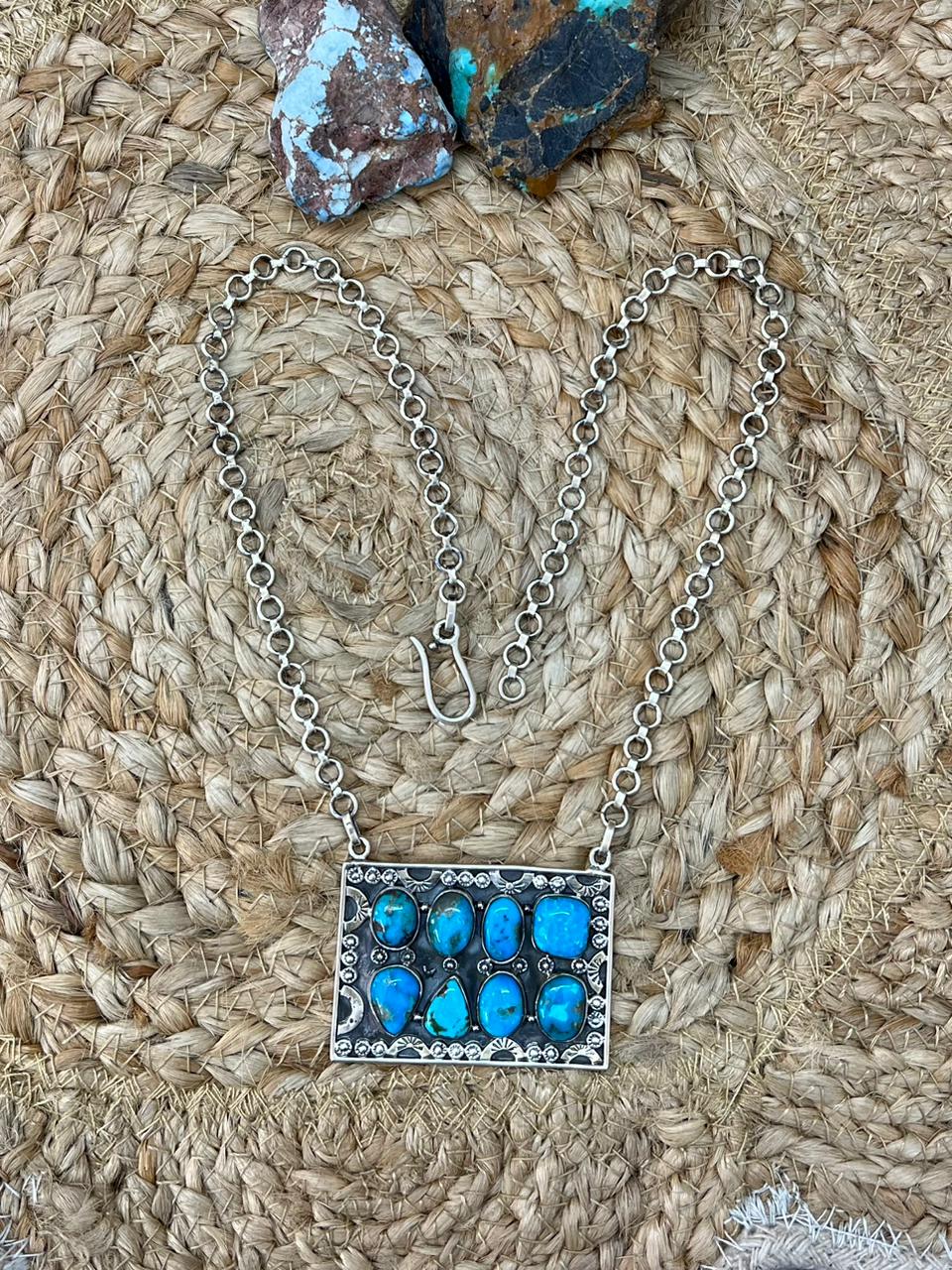 Handmade Sterling Silver Arizona Blue Turquoise Necklace "Signed Nizhoni"