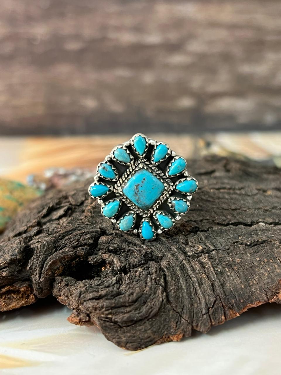 Handmade Sterling Silver Blue Turquoise Adjustable Ring "Signed Nizhoni"