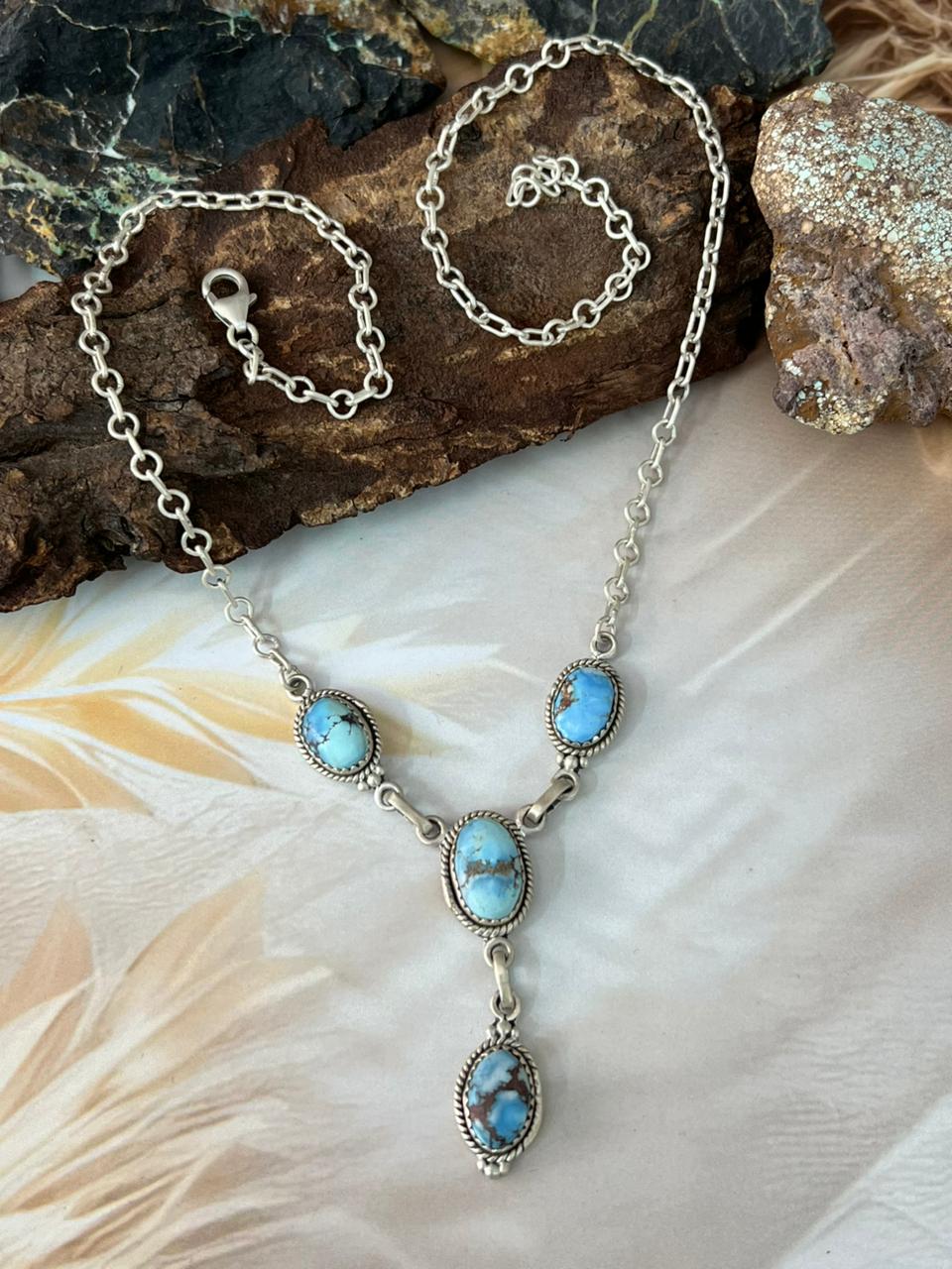 Handmade Sterling Silver Golden Hills Turquoise Necklace "Signed Nizhoni"