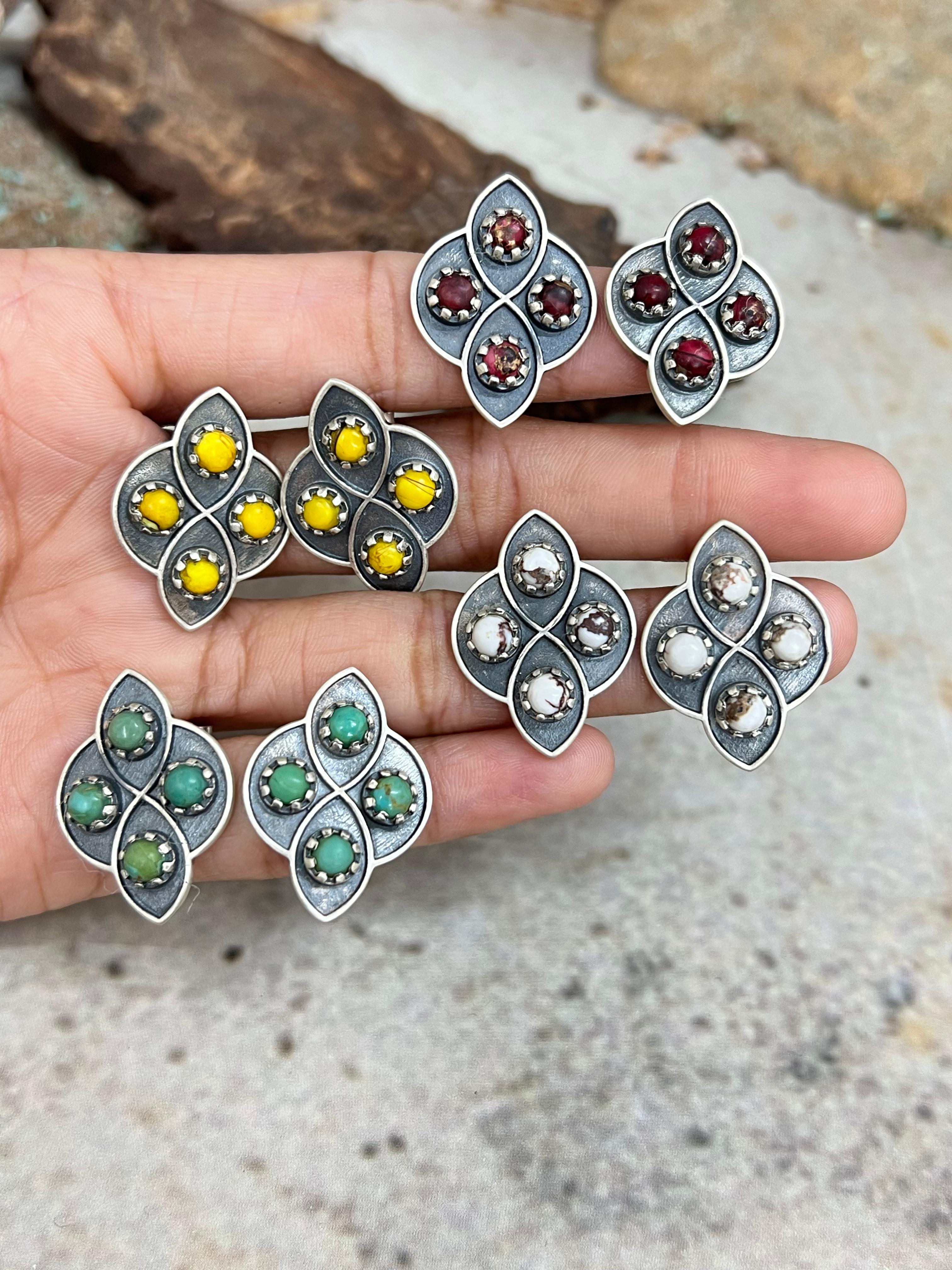 Handmade Sterling Silver Multi Stone Post Studs with Signed Nizhoni