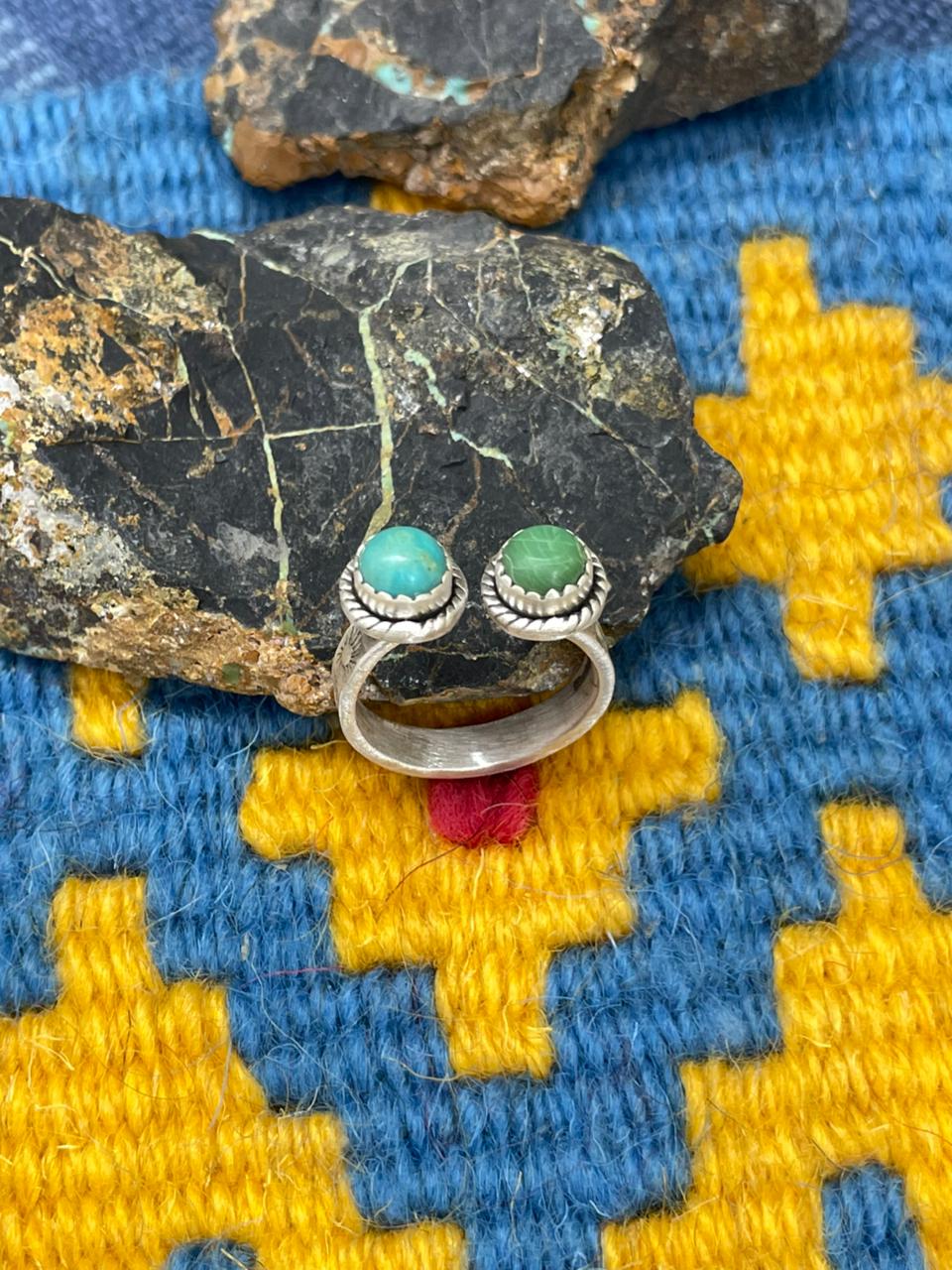 Handmade Sterling Silver Kingman Turquoise Adjustable Ring " Signed Nizhoni"