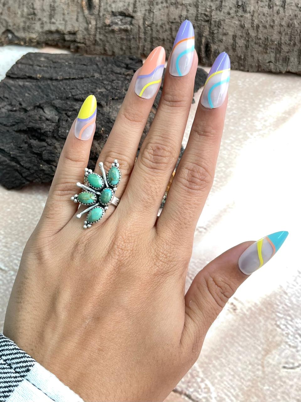 Handmade Sterling Silver Kingman Turquoise Adjustable Ring "Signed Nizhoni"