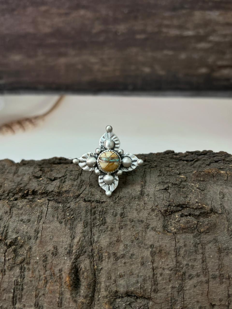 Handmade Sterling Silver Royston Ribbon Turquoise Adjustable Ring "Signed Nizhoni"