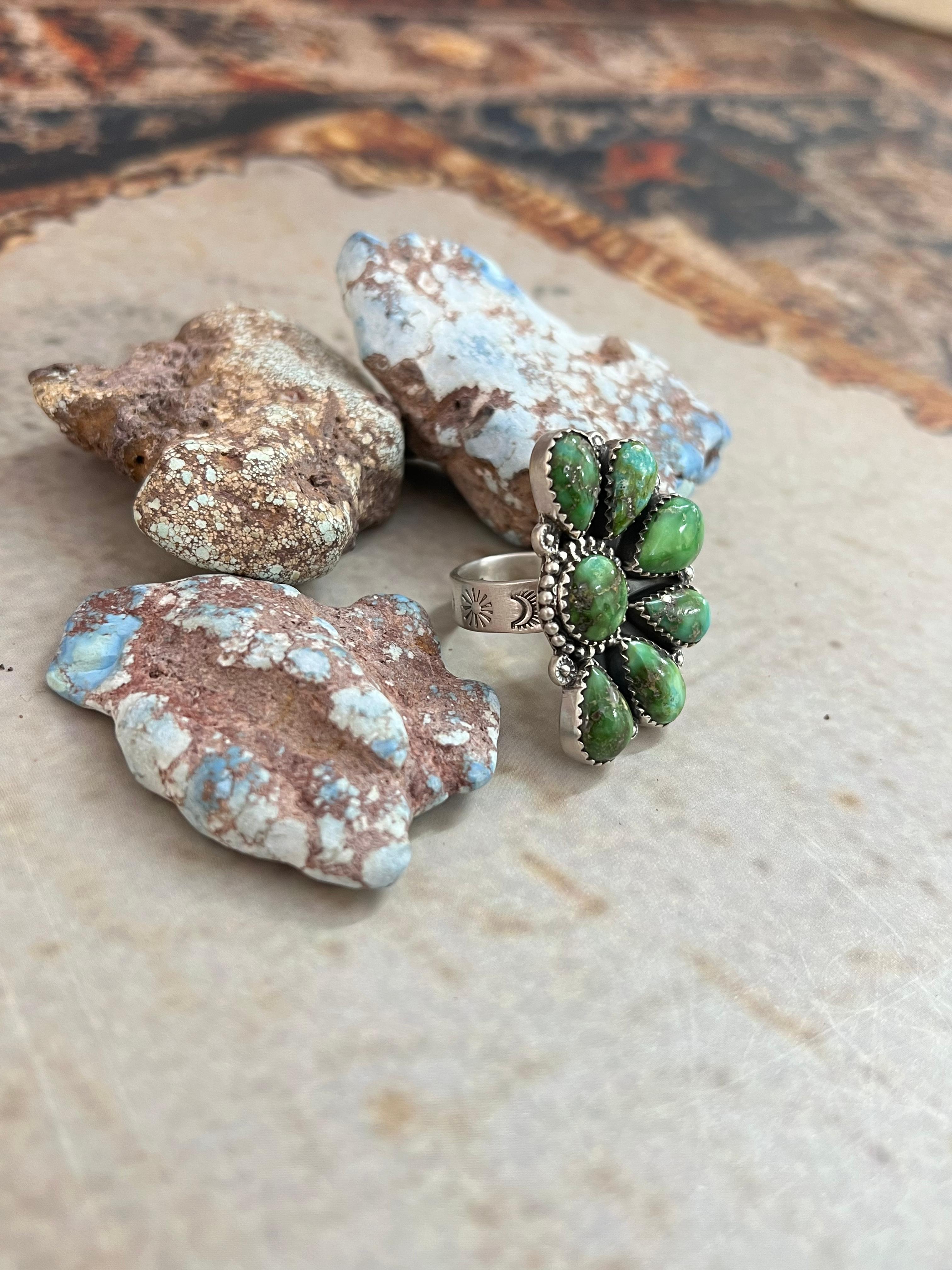 Handmade Sterling Silver Sonoran Mountain Turquoise Adjustable Ring, Signed Nizhoni