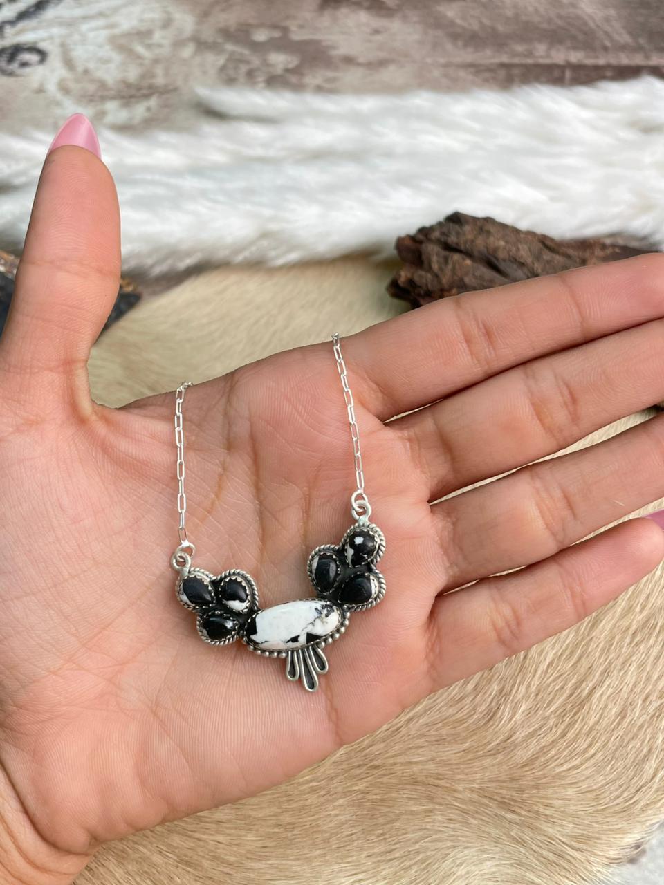 Handmade Sterling Silver White Buffalo Necklace "Signed Nizhoni"