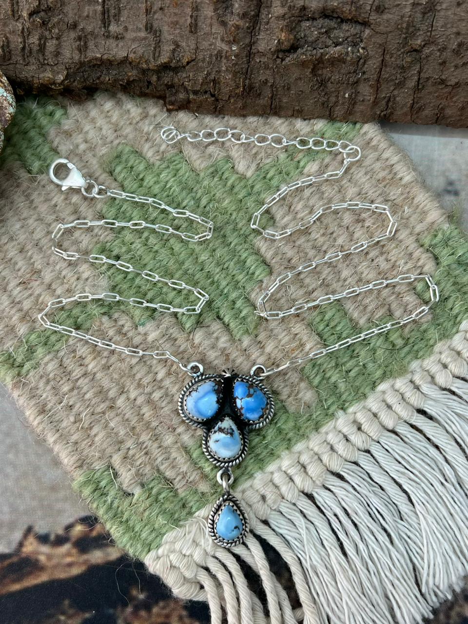 Handmade Sterling Silver Golden Hills Turquoise Necklace "Signed Nizhoni"