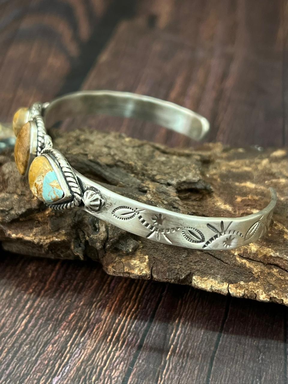 Handmade Sterling Silver Royston Ribbon Turquoise Cuff Bracelet "Signed Nizhoni"