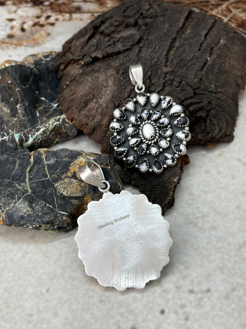 Handmade Sterling Silver White Buffalo Pendant "Signed Nizhoni"