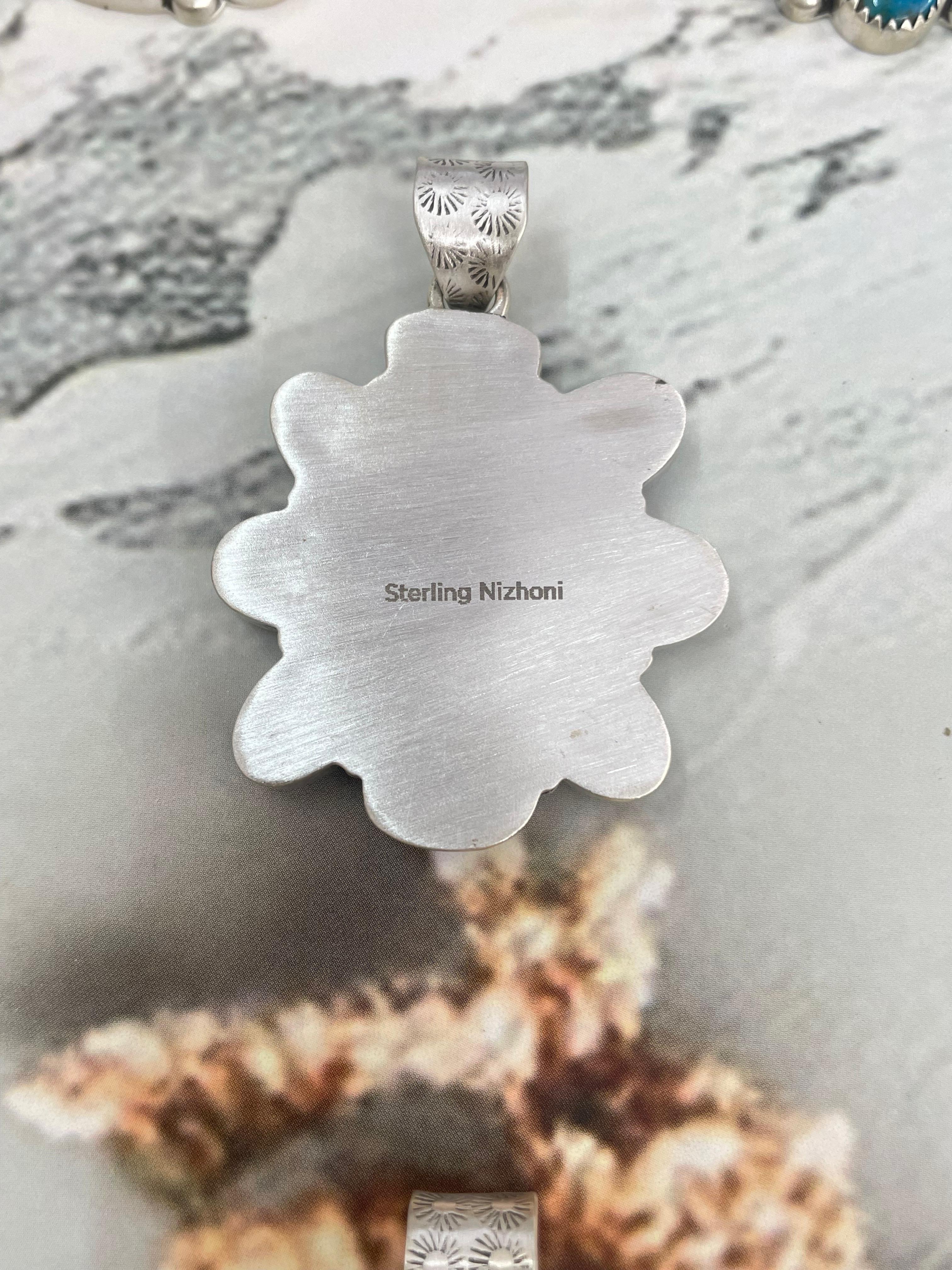 Handmade Sterling Silver Kingman Turquoise Pendant "Signed Nizhoni"