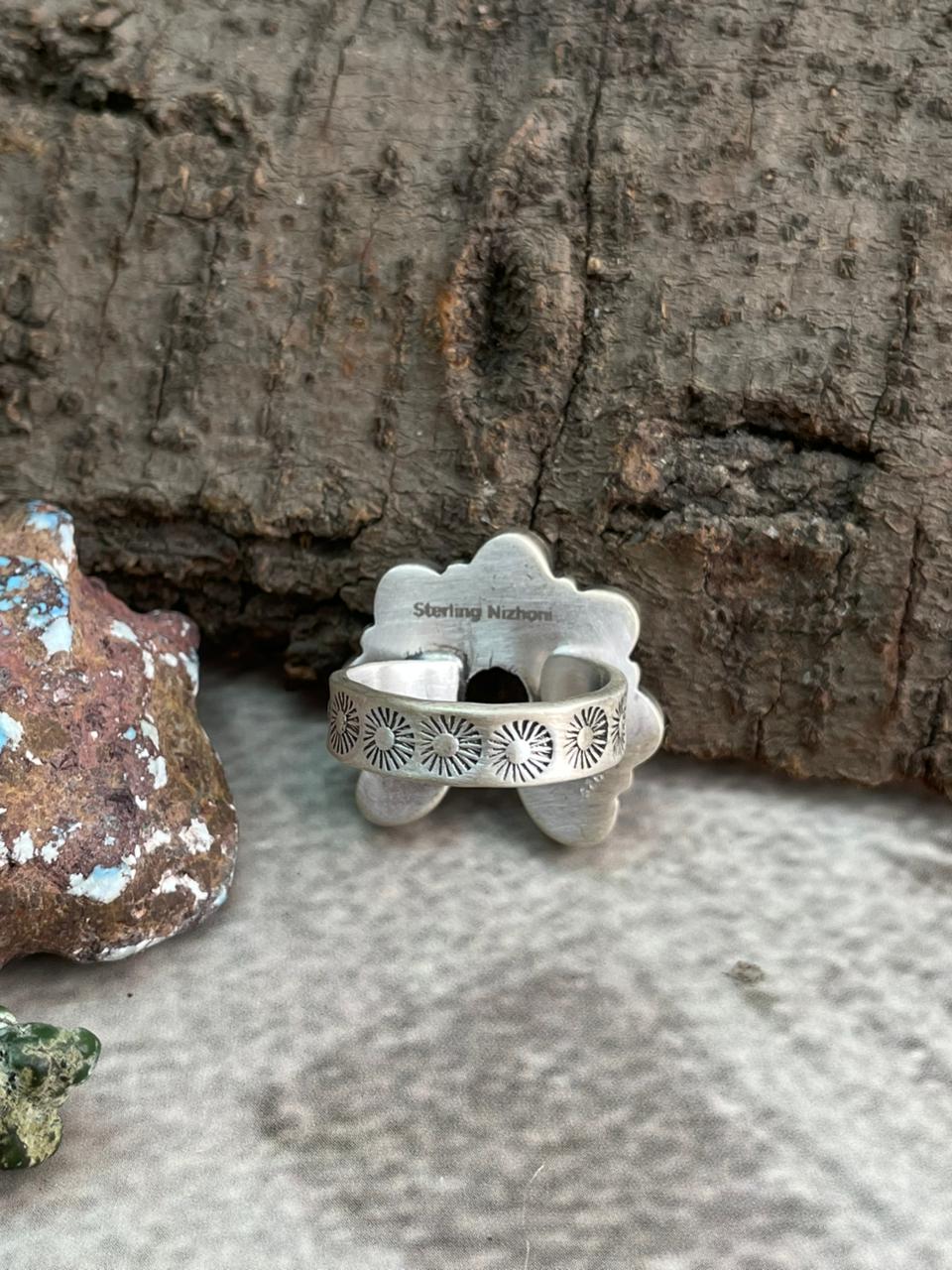 Handmade Sterling Silver Wild Horse Magnesite Naja Adjustable Ring "Signed Nizhoni"