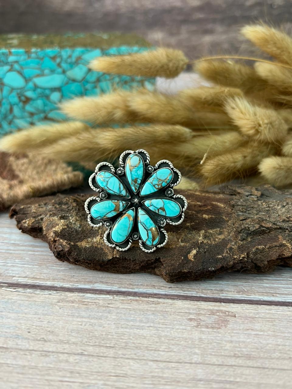 Handmade Sterling Silver Mint Dahlia Collection: Adjustable Ring "Signed Nizhoni" (3)