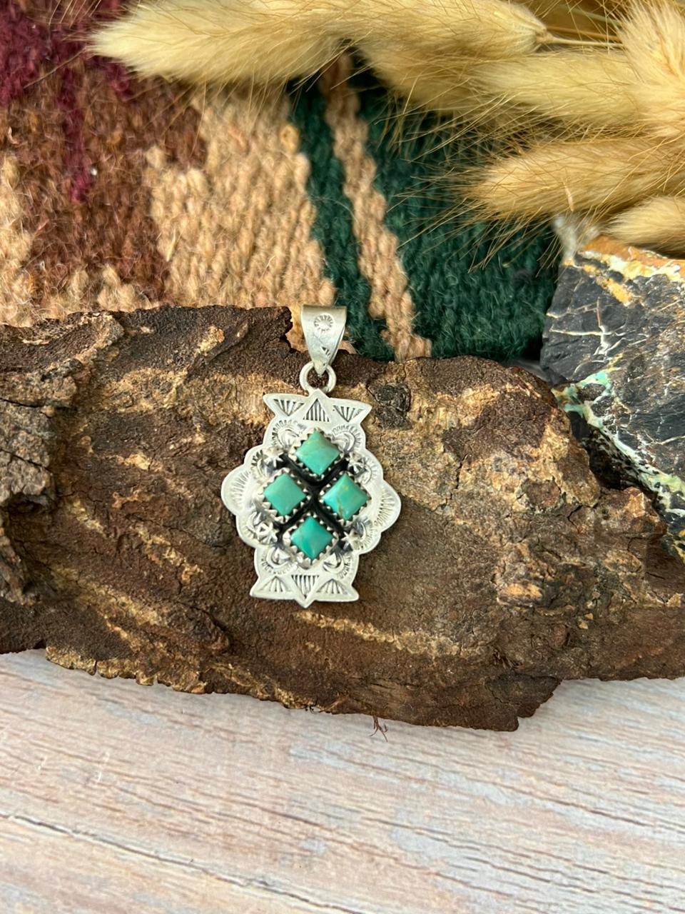 Handmade Sterling Silver Kingman Turquoise Pendant "Signed Nizhoni"